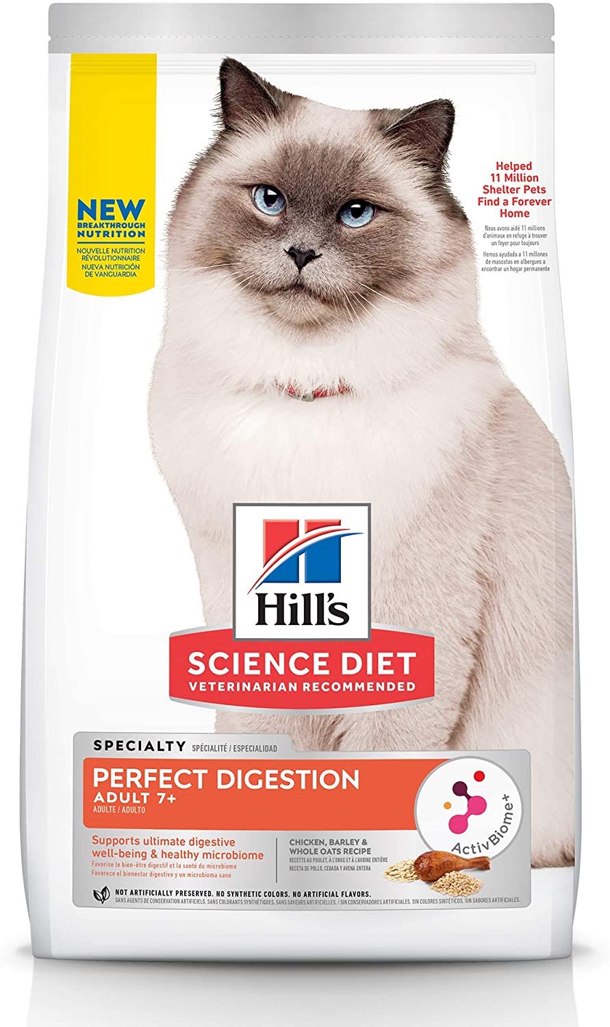 Hill-s Science Diet Senior Adult 7+. Cat Dry Food Perfect Digestion Chicken 13 lb Bag