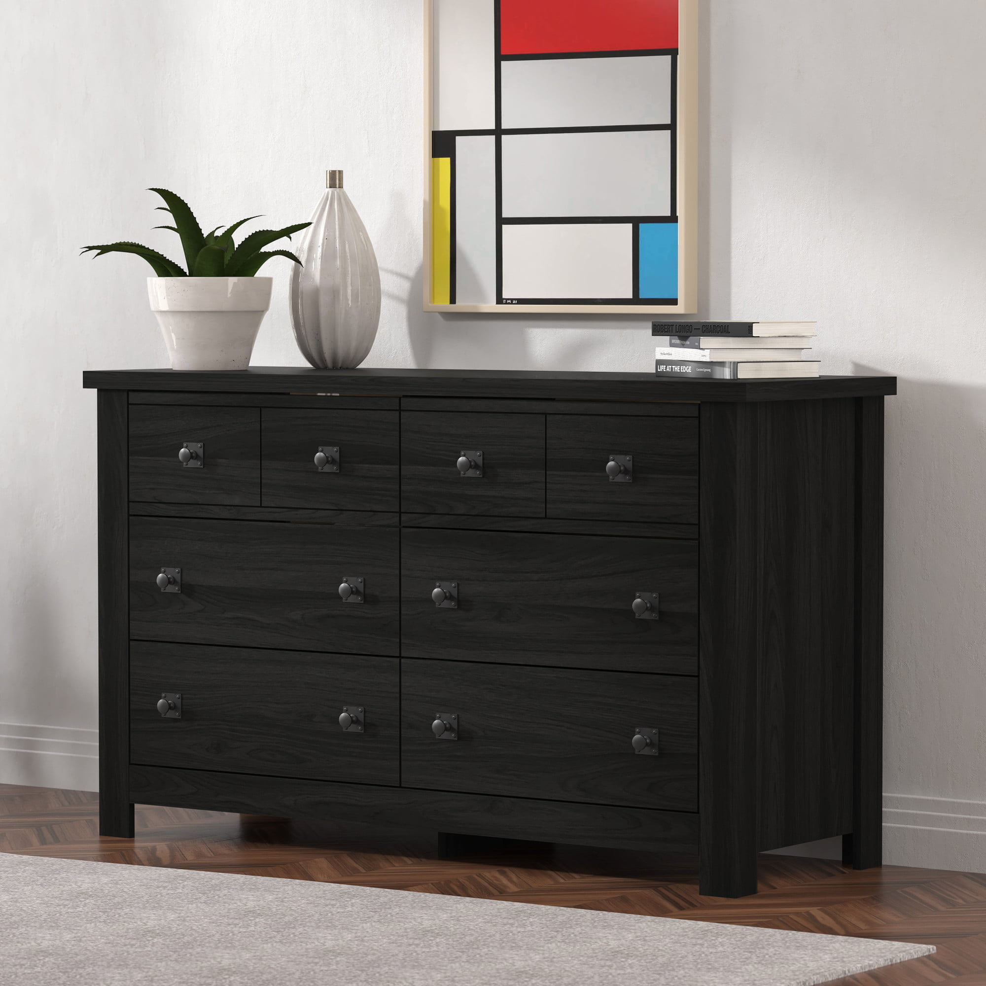 Hillsdale Addison Farmhouse 6 Drawer Dresser. Black Oak