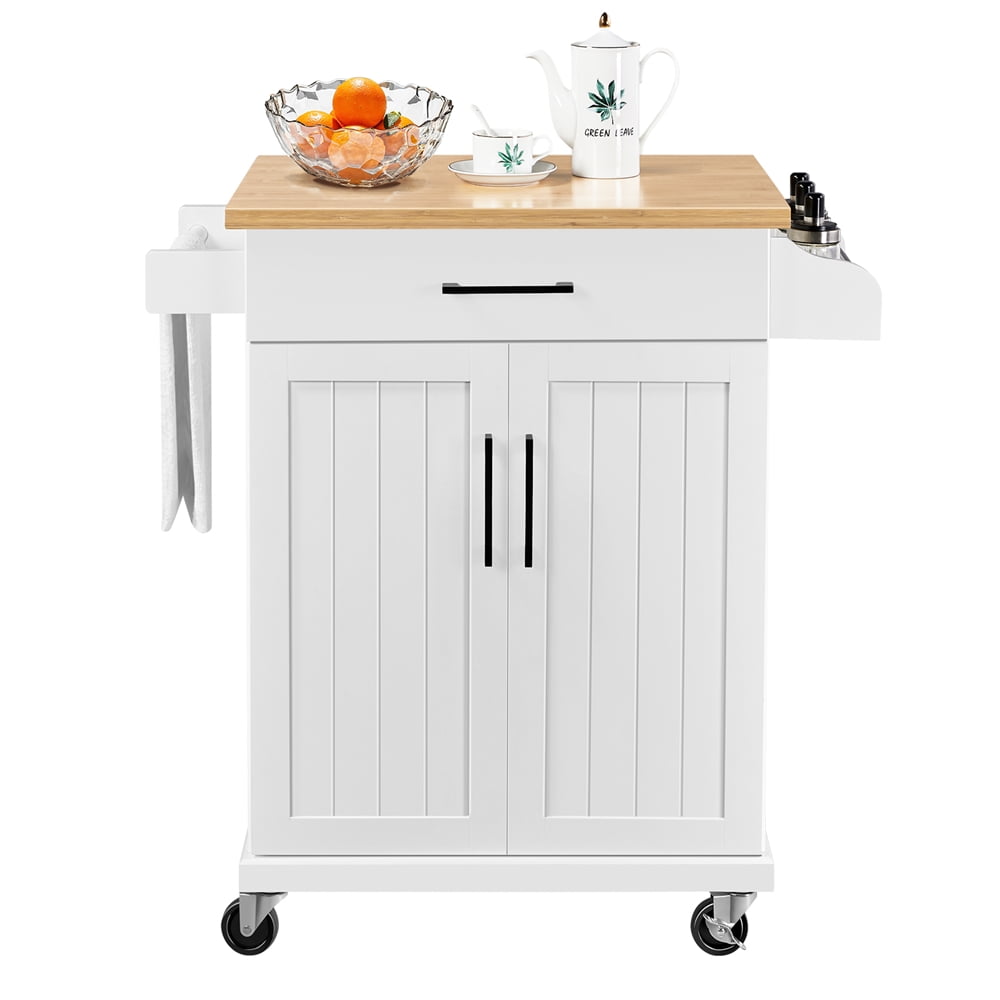 Easyfashion Rolling Kitchen Cart with Storage and Spice Rack. White
