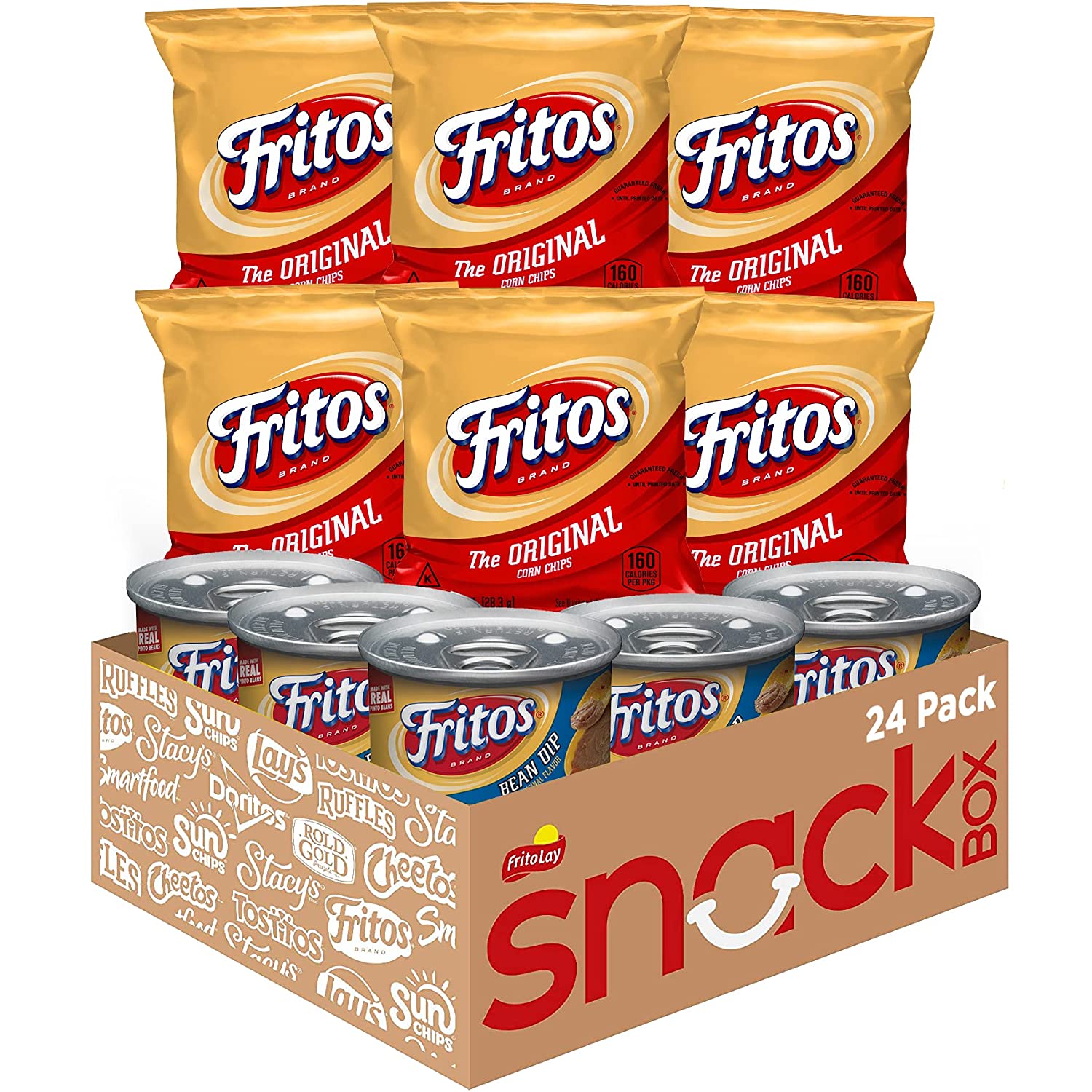 Fritos Original Corn Chips & Bean Dip Cups Variety Pack. Single Serve Portions. 24 Count