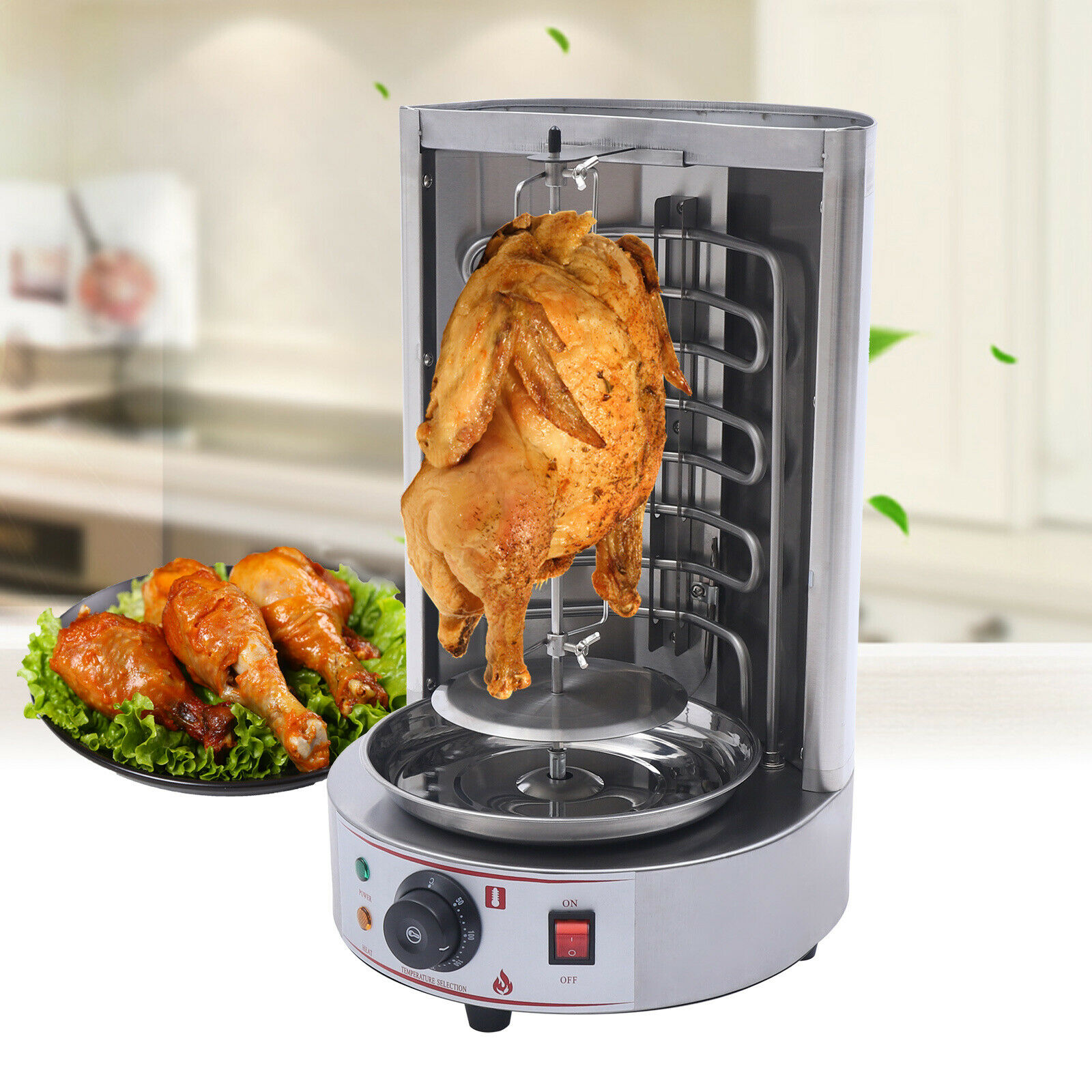 OUKANING Shawarma Kebab Machine Stainless Grill Vertical Rotating Rotisserie Oven Sliver