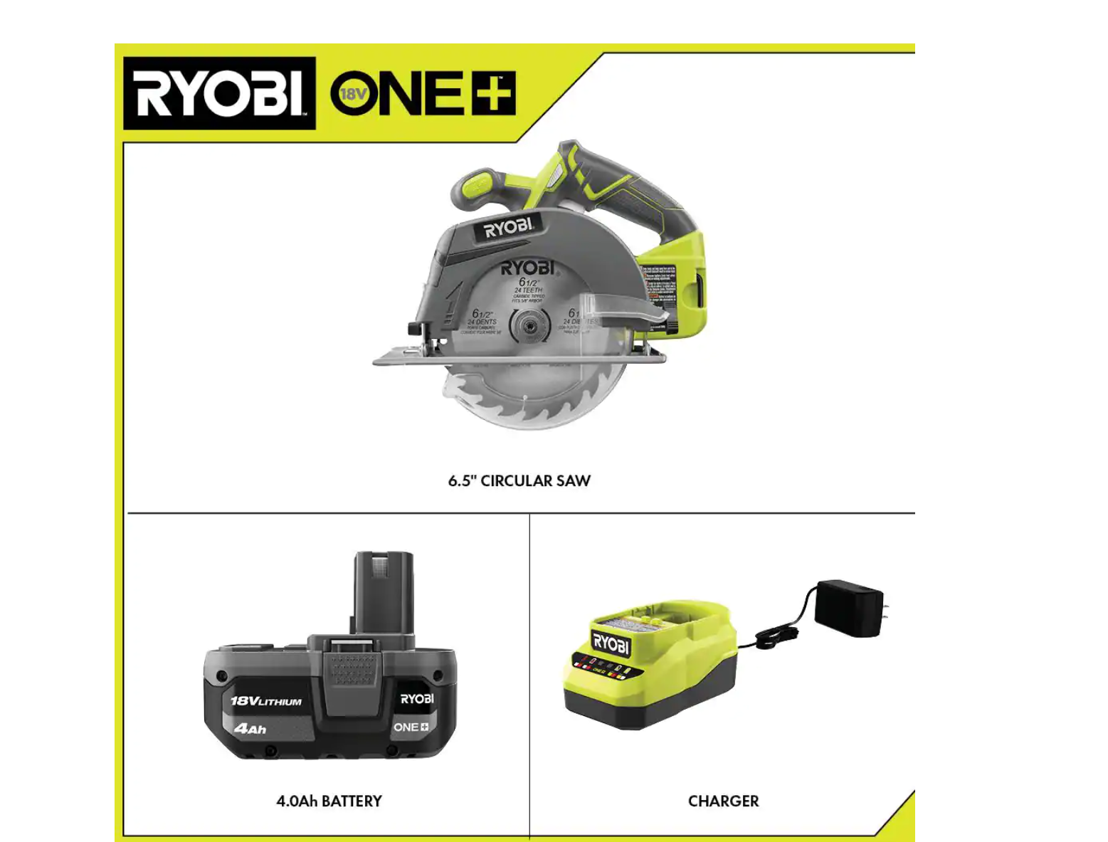 RYOBI P507K1 ONE+ 18V Cordless 6-1/2 in. Circular Saw Kit with 4.0 Ah Battery and 18V Charger