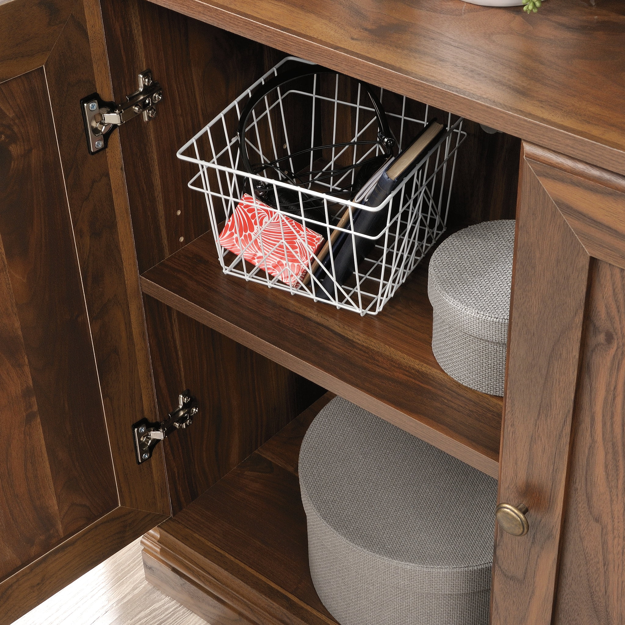 Sauder 5-Shelf Bookcase with 2 Doors. Grand Walnut Finish