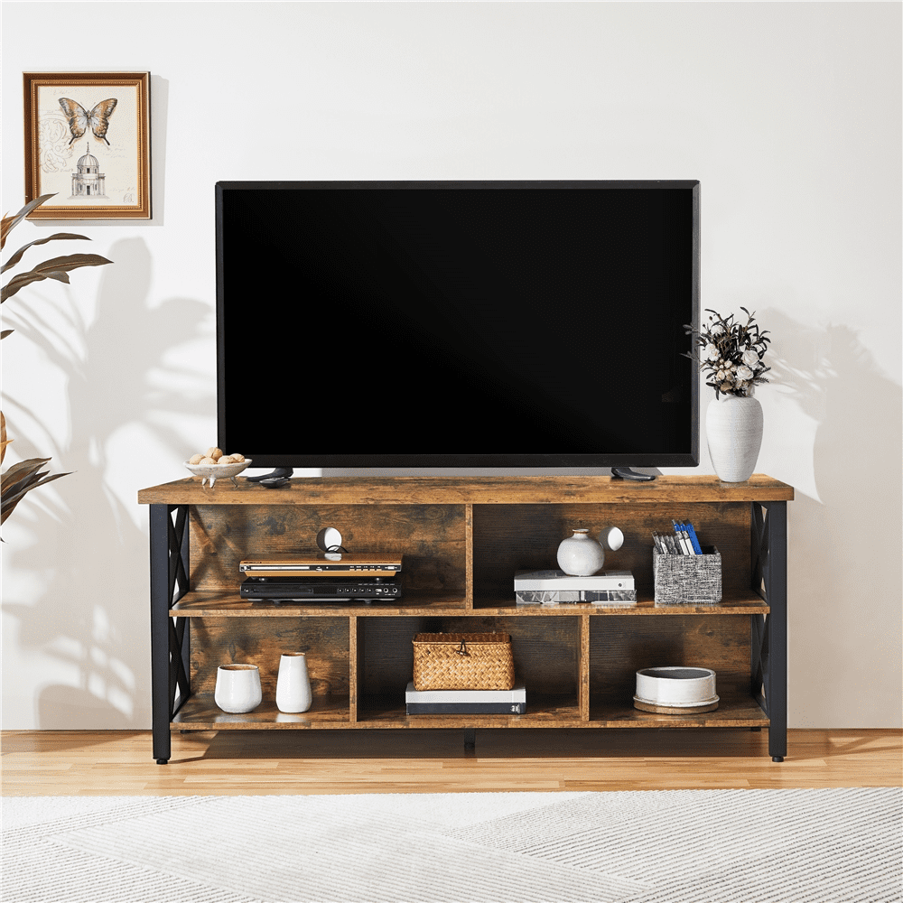 SmileMart Modern Industrial TV Stand for TVs up to 65 Inch with Storage. Rustic Brown