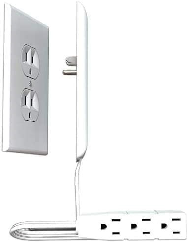 Sleek Socket Wall Plate with 3-Outlet Extension Cord. 8ft. Standard Size