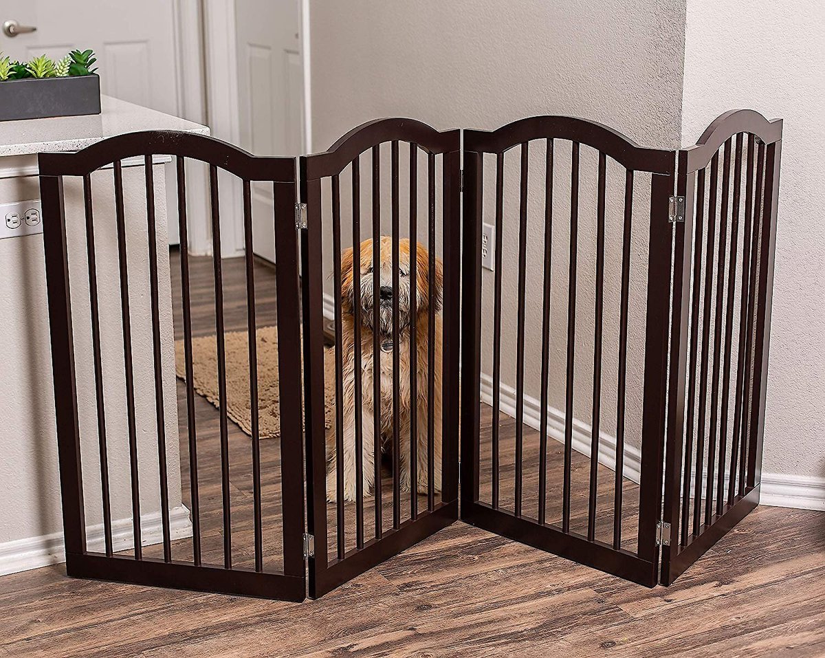 Internet-s Best Traditional Arch Pet Gate. Espresso - 4 Panel - 36 Inch Tall Fence