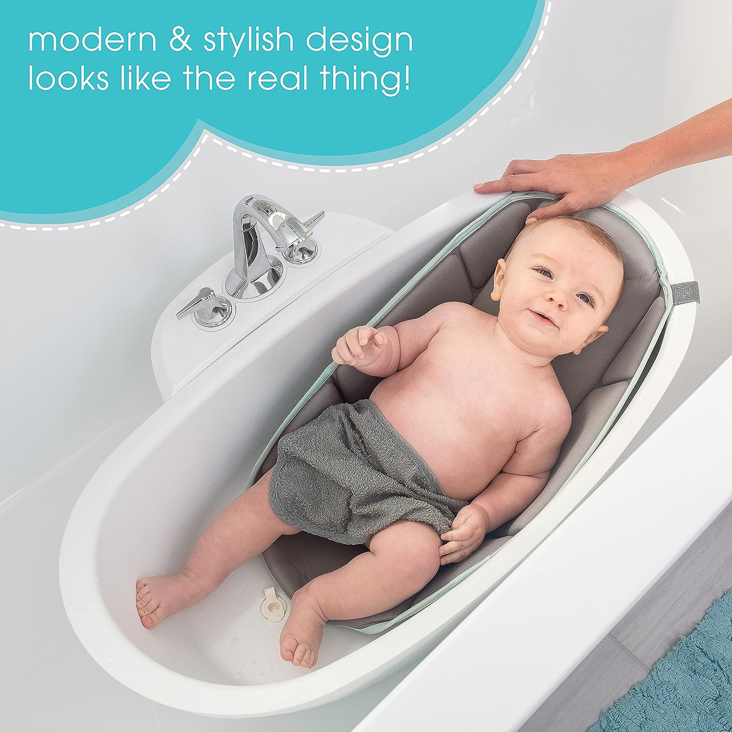 Summer® My Size™ Tub 4-in-1 Modern Bathing System - for Ages 0-24 Months – Baby Bathtub Includes Soft Support. Pull-Down Sprayer and Removable Water Tank. Rinse and Pour Cups. and Drain Plug