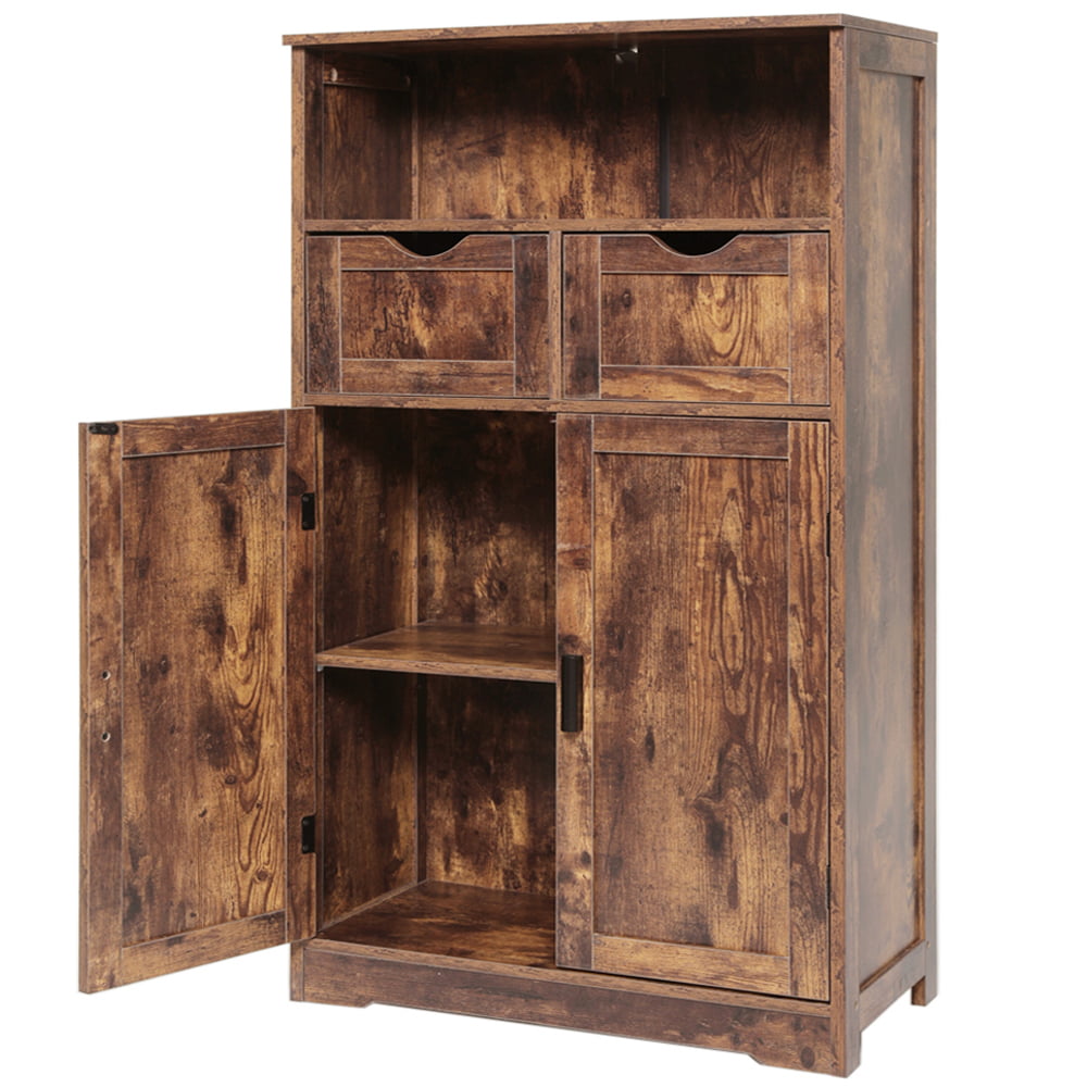 IWELL Storage Cabinet with 2 Adjustable Drawers & 2 Shelf. Bathroom Floor Cabinet for Living Room. Bathroom. Kitchen. Rustic Brown