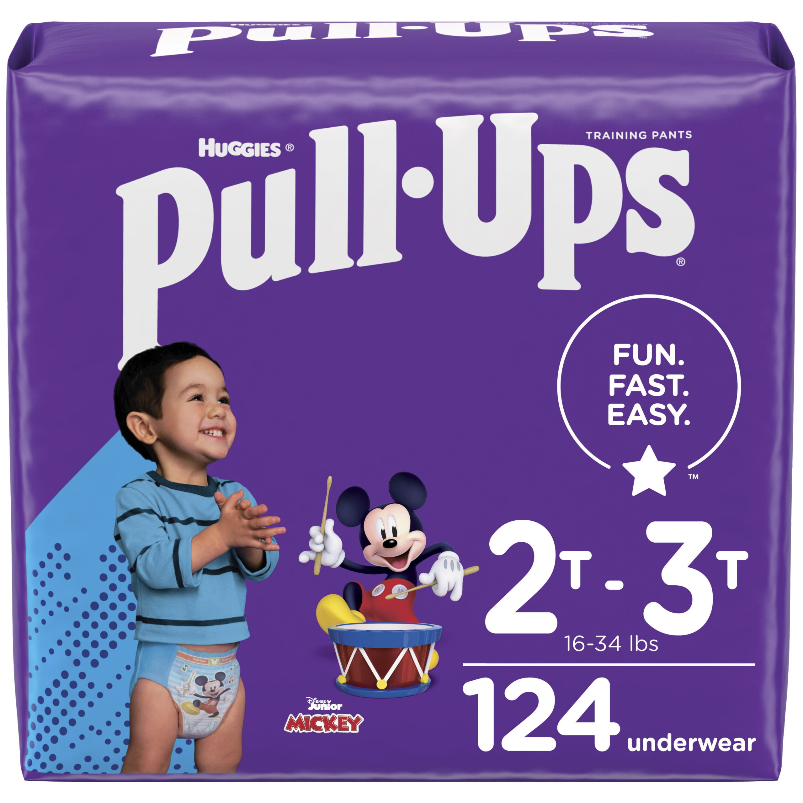 Huggies Pull-Ups Boys- Potty Training Pants Size 4. 124 Ct. 2T-3T (16-34 lb.). One Month Supply