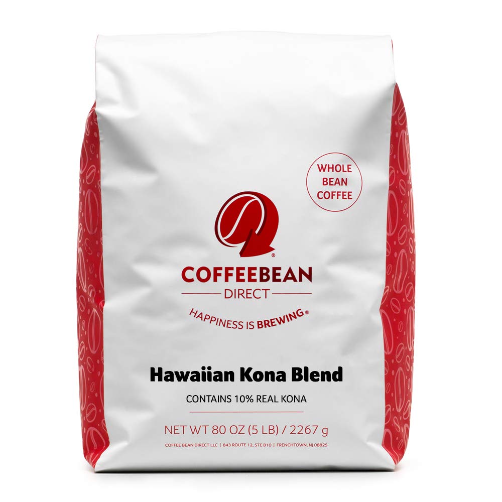 Coffee Bean Direct Hawaiian Kona Blend Coffee. Light Roast. Whole Bean. 5 Pound