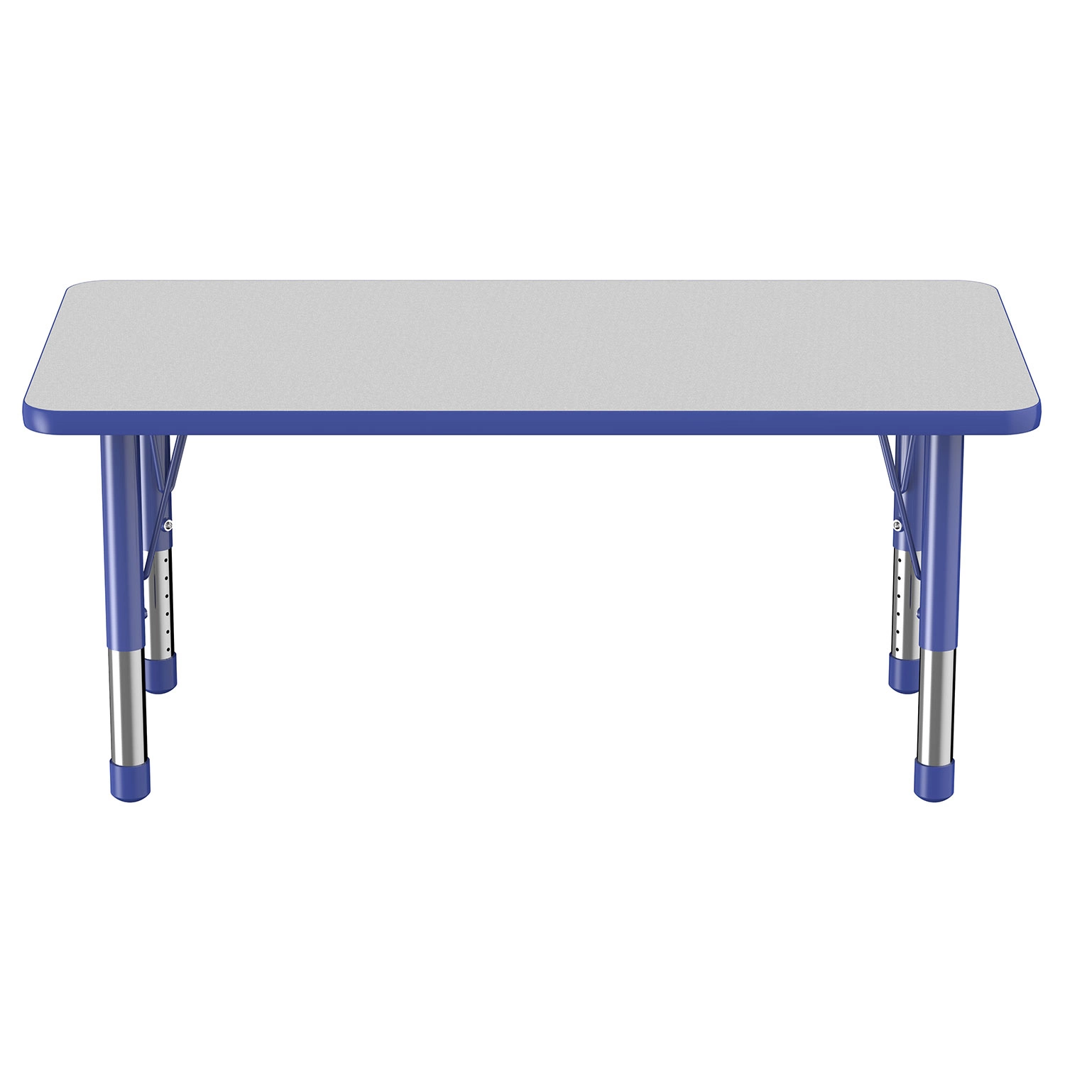 Factory Direct Partners 24″ x 48″ Rectangle T-Mold Adjustable Activity Table with Chunky Legs. Gray/Blue