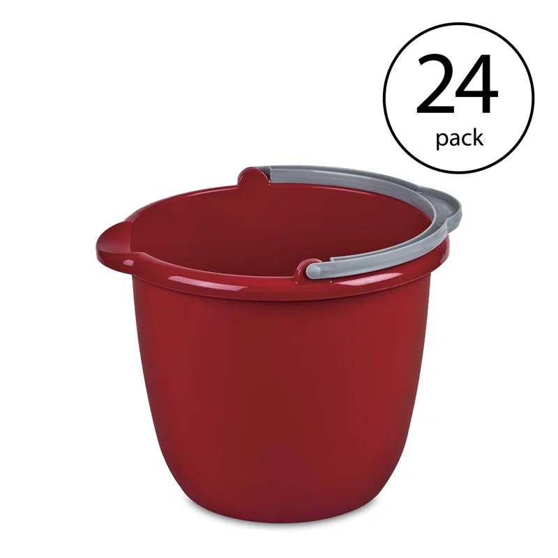 Sterilite Large 10 Quart Easy Pour Spout Pail with Handle. Red (24 Pack)