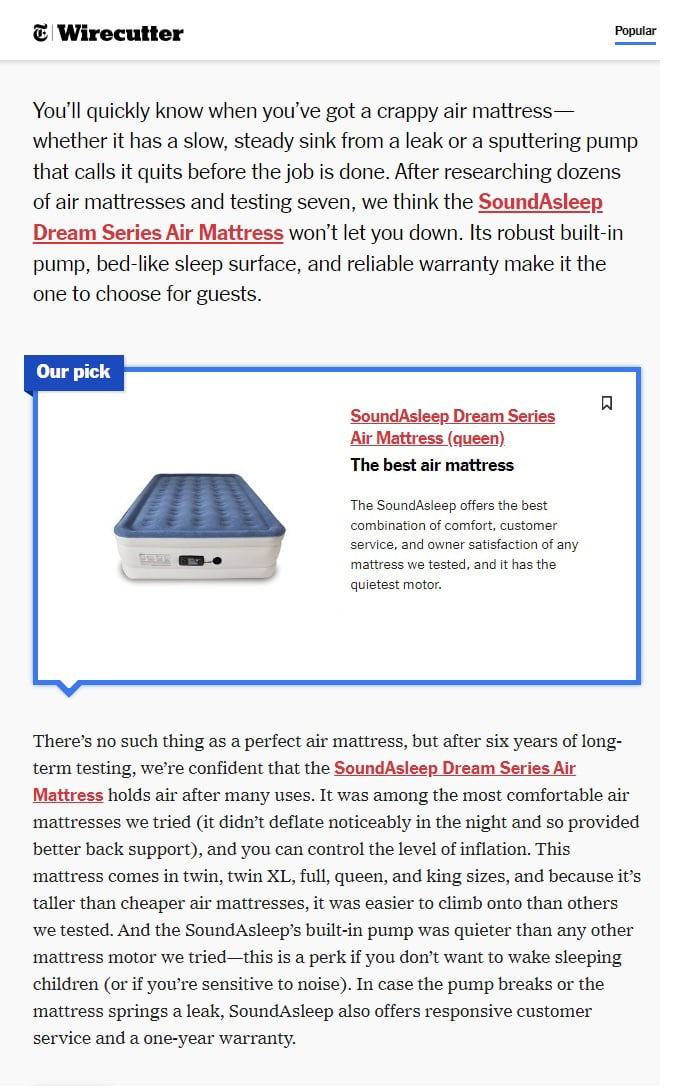 SoundAsleep Dream Series Air Mattress with ComfortCoil Technology & Internal Built In High Capacity Pump - Queen Size