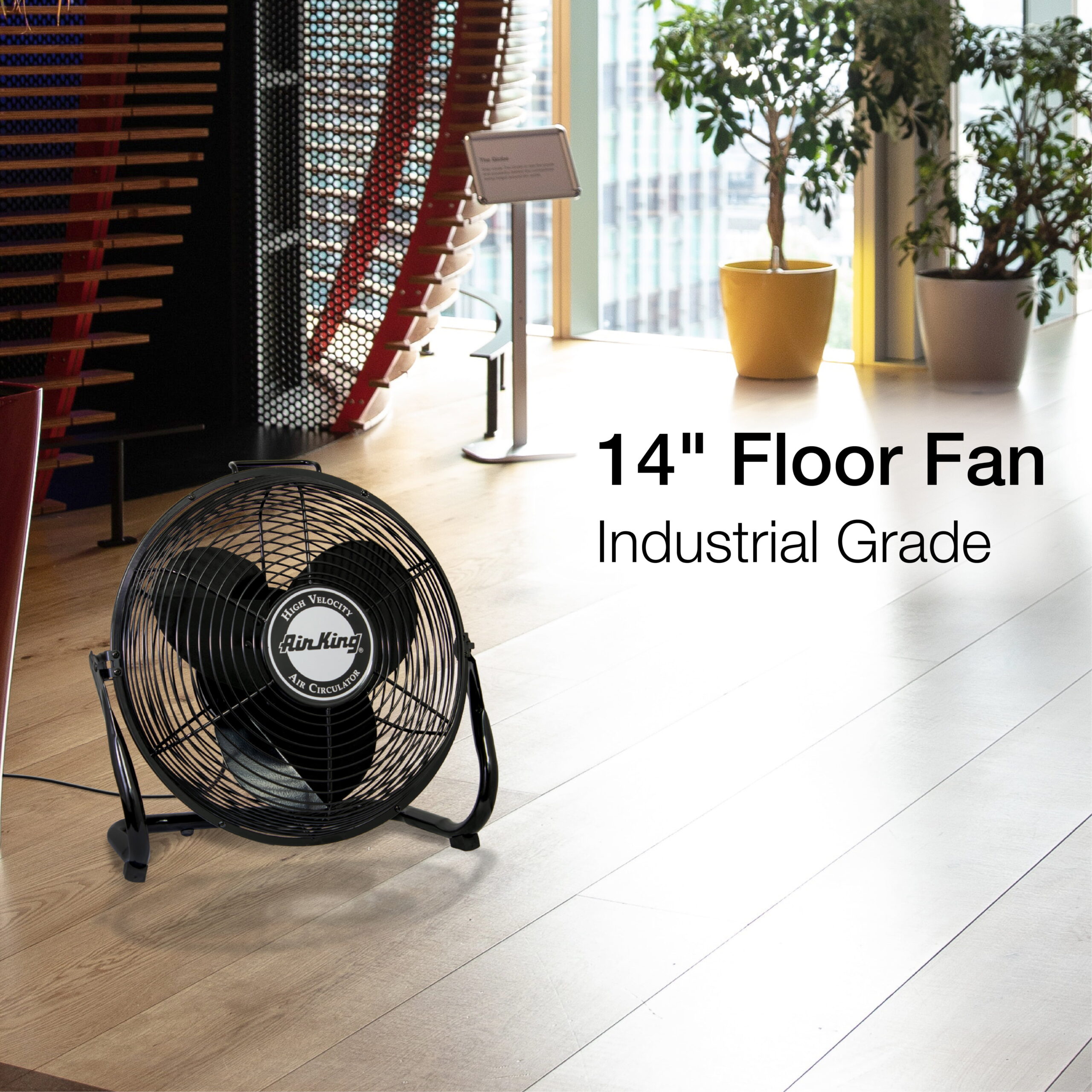 Air King 14″ Industrial Grade High Velocity Pivoting Floor Fan. 1/20 HP. 9214. Black