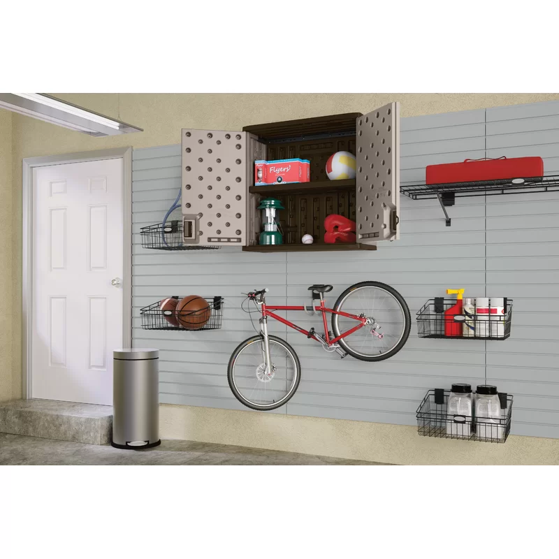 Suncast BMC3000 Resin 1-Shelf Wall Mounted Garage Cabinet in Platinum (30 in W x 30 in H x 12 in D)