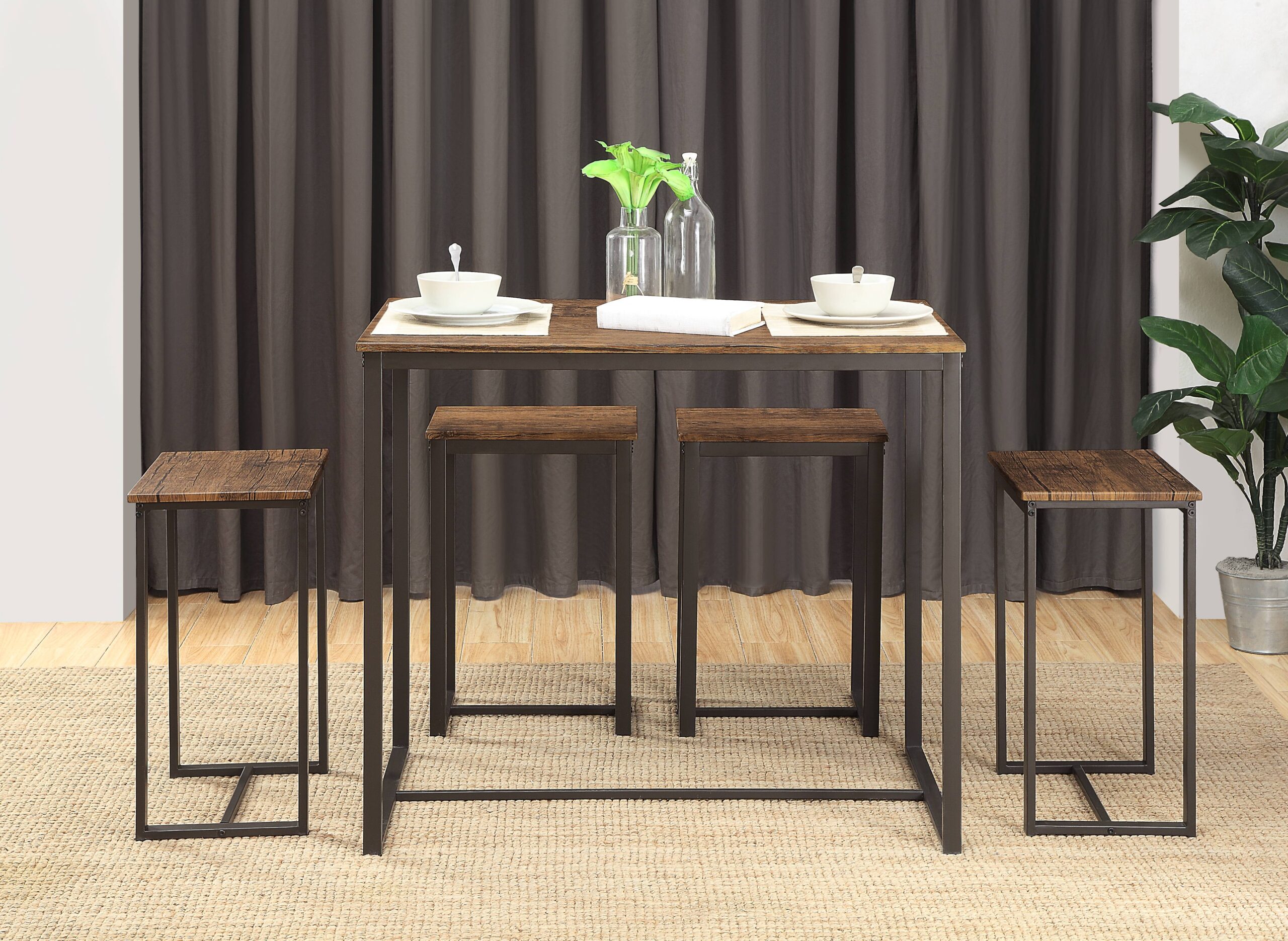 Abington Lane Modern 5-Piece Kitchen/Dining Table Set with 4 Stools. Walnut Finish