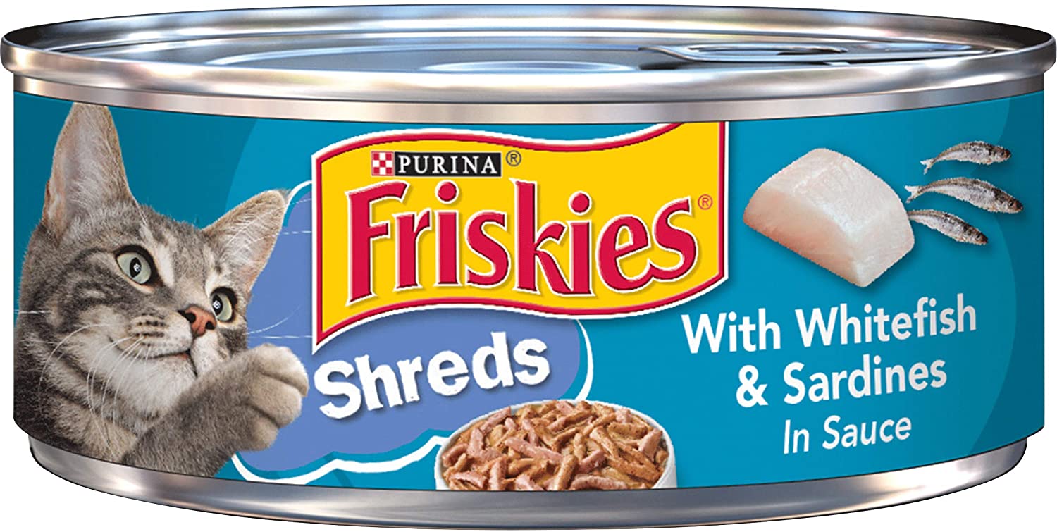 Purina Friskies Wet Cat Food. Shreds With Whitefish & Sardines in Sauce - (24) 5.5 oz. Cans