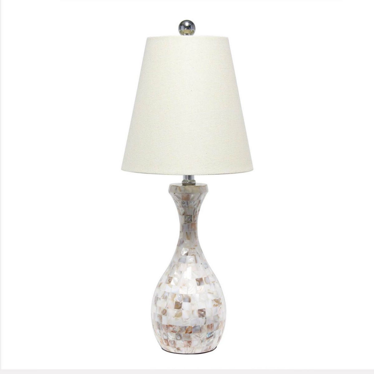 Lalia Home Malibu Curved Mosaic Seashell Table Lamp with Chrome Accents