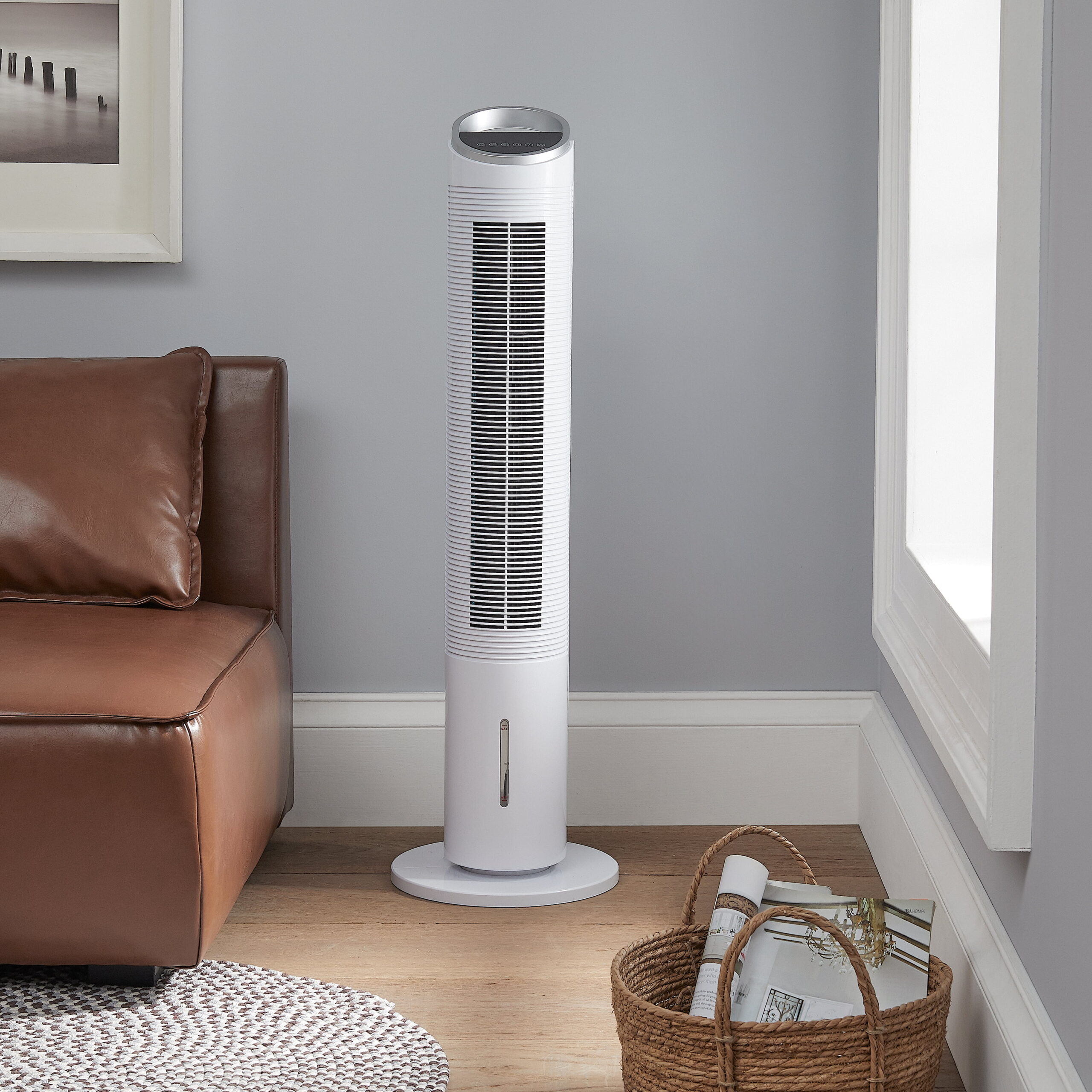 Better Homes & Gardens Programmable LED Display Tower Fan with Air Cooler and Remote. 40″ White
