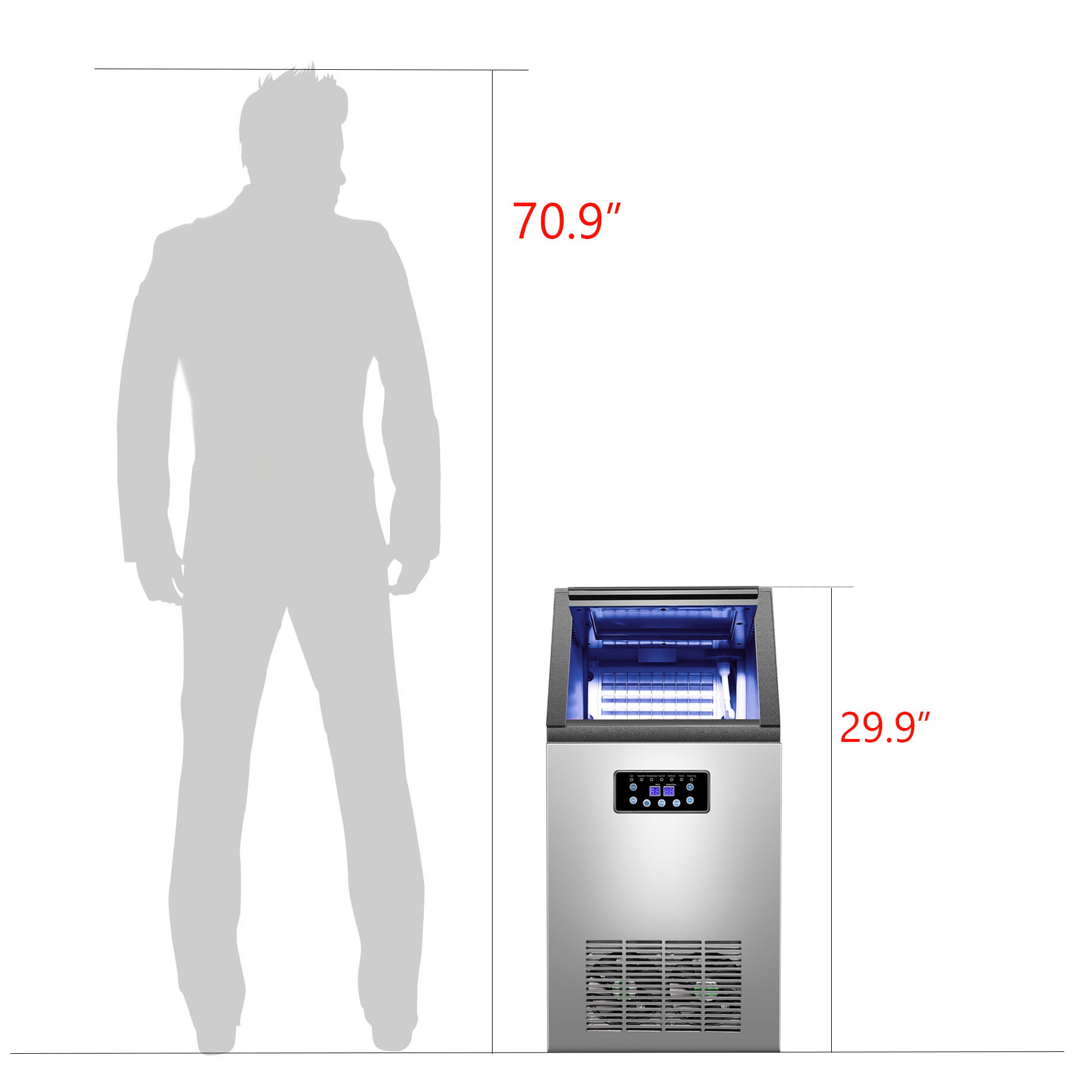 Commercial Ice Maker Machine For Restaurant Bar 36 Ice Cube 130lb/24h - 29.9″H x 14.2″L x 16.9″W