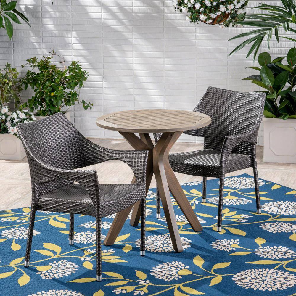 Noble House  Bryant Gray 3-Piece Wood and Plastic Outdoor Bistro Set