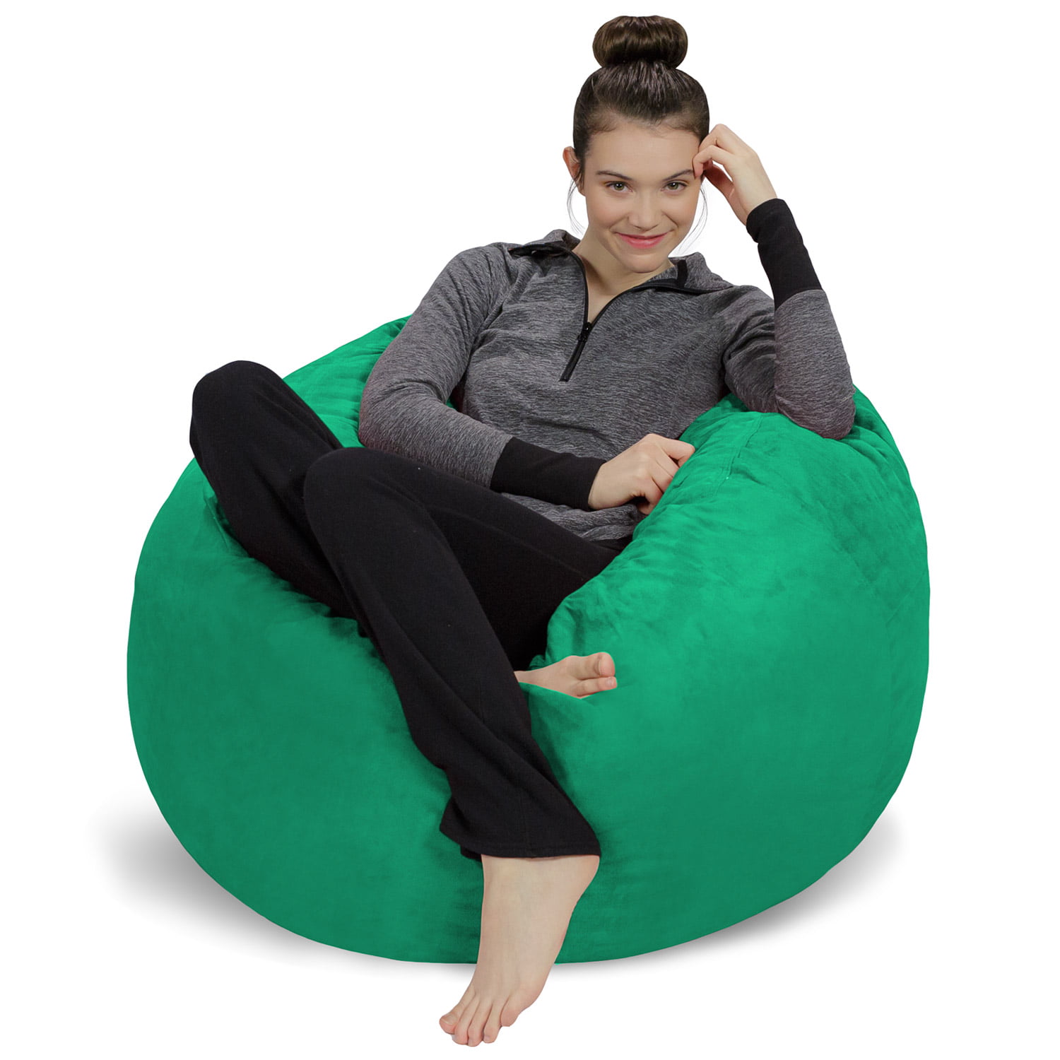 Sofa Sack Bean Bag Chair. Memory Foam Lounger with Microsuede Cover. Kids. 3 ft. Green