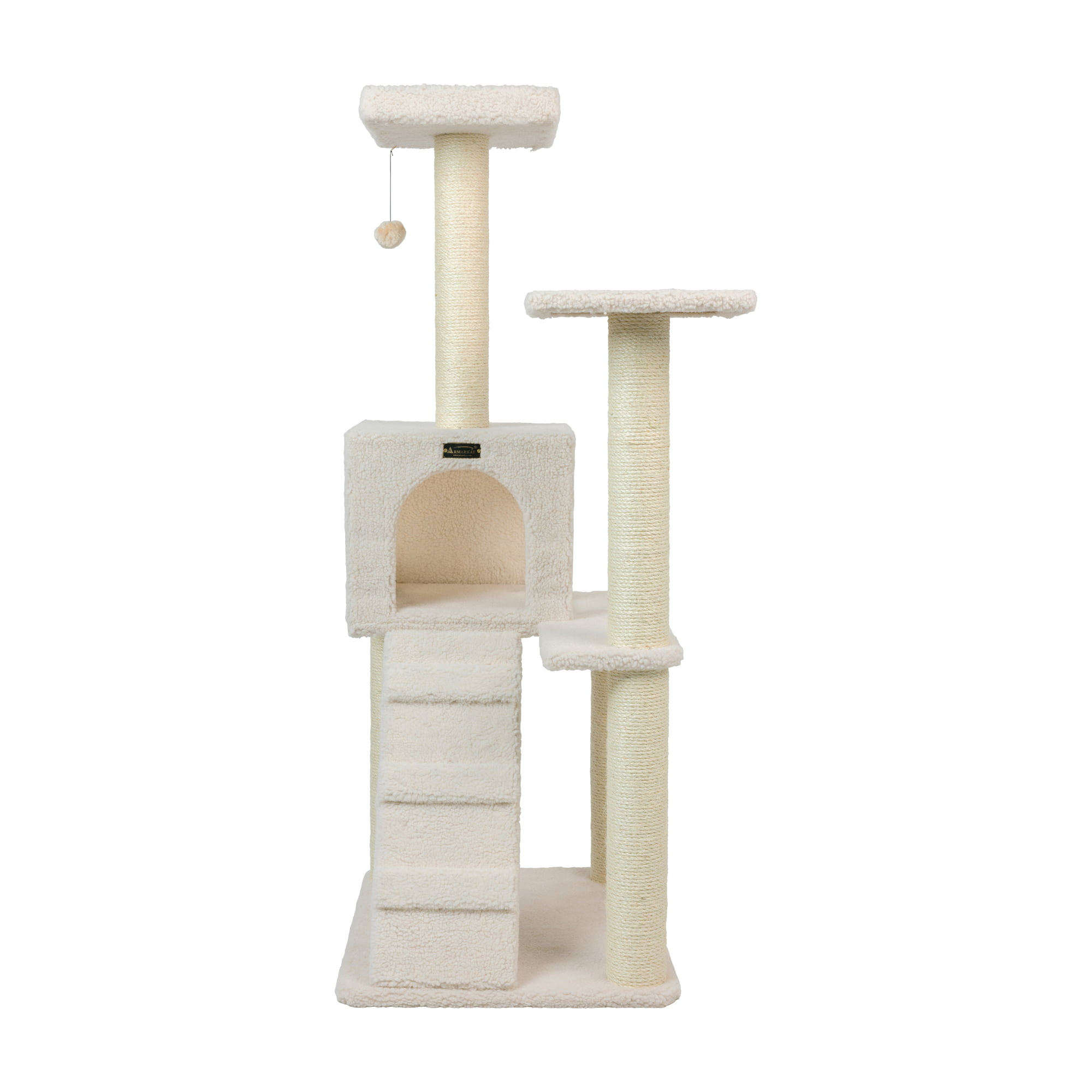 Armarkat 53-in real wood Cat Tree & Condo Scratching Post Tower. White