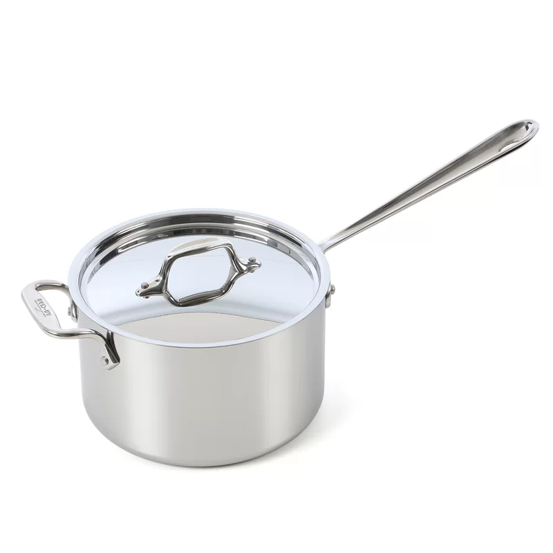 All-Clad 4204 with loop Stainless Steel Tri-Ply Bonded Dishwasher Safe Sauce Pan with Loop Helper Handle and Lid Cookware. 4-Quart. Silver
