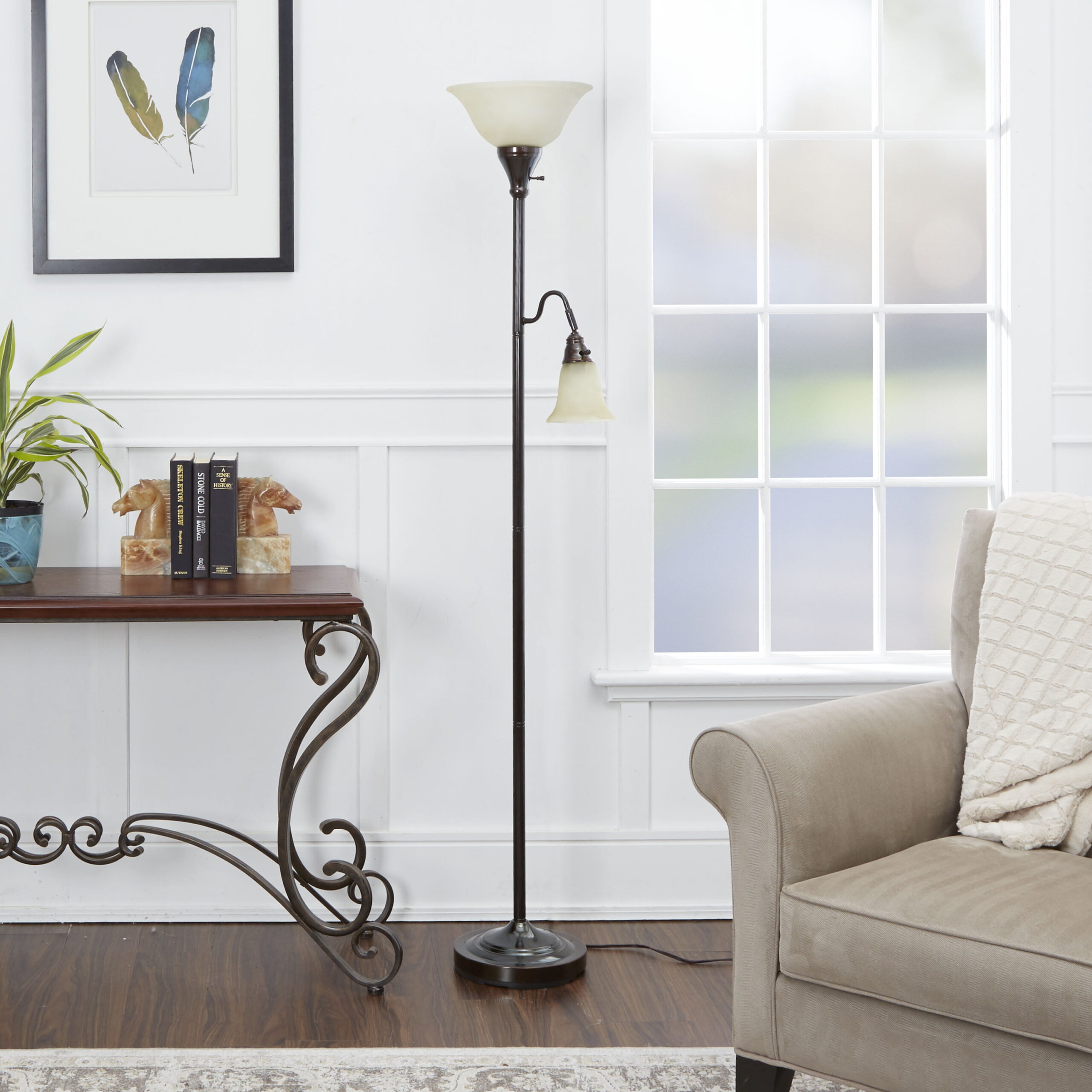 Better Homes & Gardens Metal Combo Floor Lamp with Reading Light and Bulb. Bronze Finish