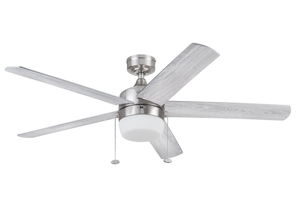 Better Homes & Gardens 52″ Nickel Modern Integrated LED Ceiling Fan with 5 Blades. Light Kit. Pull Chains & Reverse Airflow