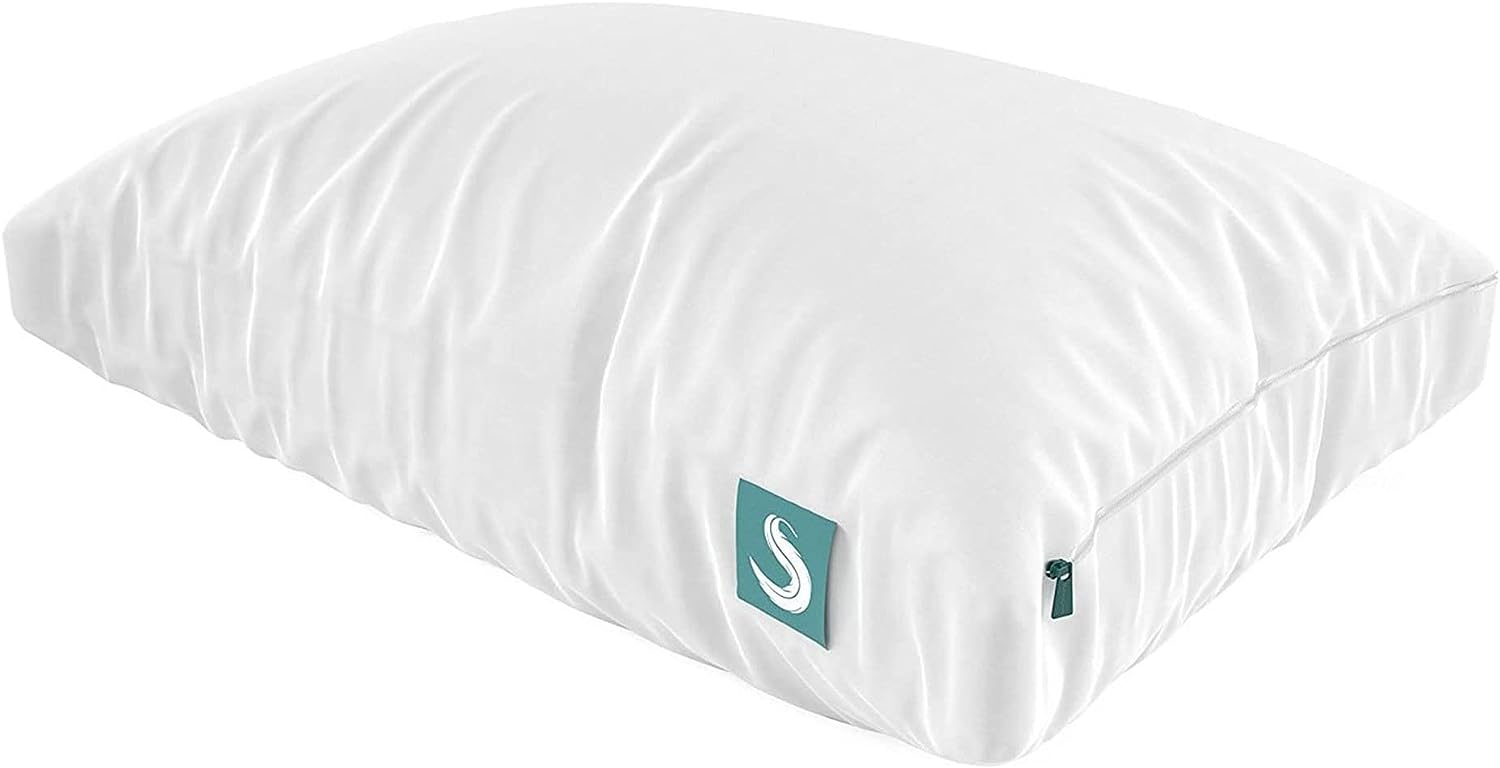 Sleepgram Bed Support Adjustable Hypoallergenic Cool Sleeping Loft Soft Pillow with Removeable Microfiber Cover. King Size. White (2 Pack)