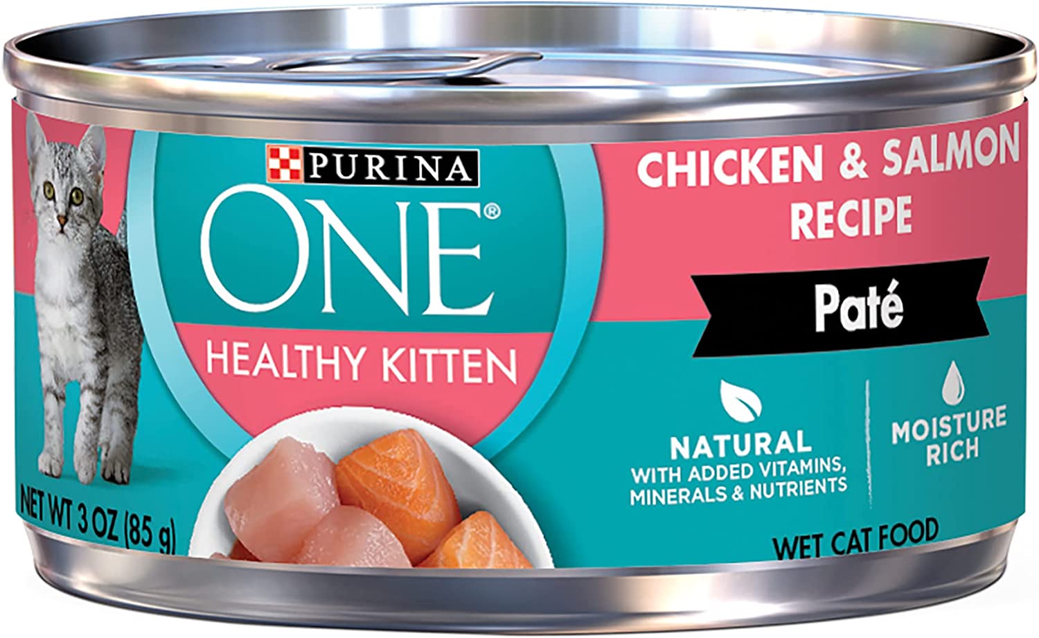 Purina ONE Grain Free Natural Pate Wet Kitten Food. Healthy Kitten Chicken & Salmon Recipe - (12) 3 oz. Pull-Top Cans