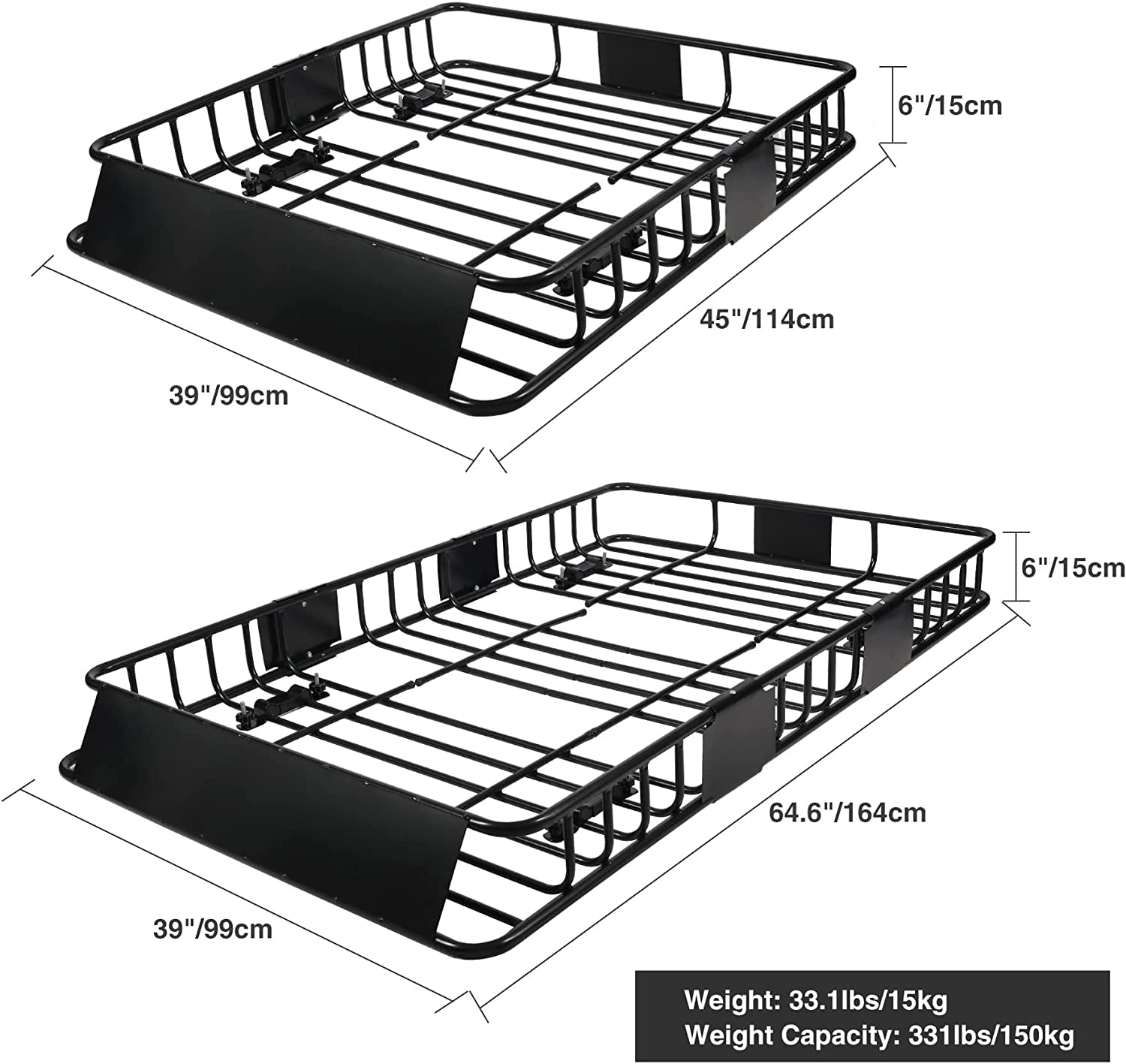 REDCAMP 64″ x 39″ x 6″ Extendable Rooftop Rack Basket. 331LBS Roof Rack Cargo Carrier for SUV. Truck. Cars. Black
