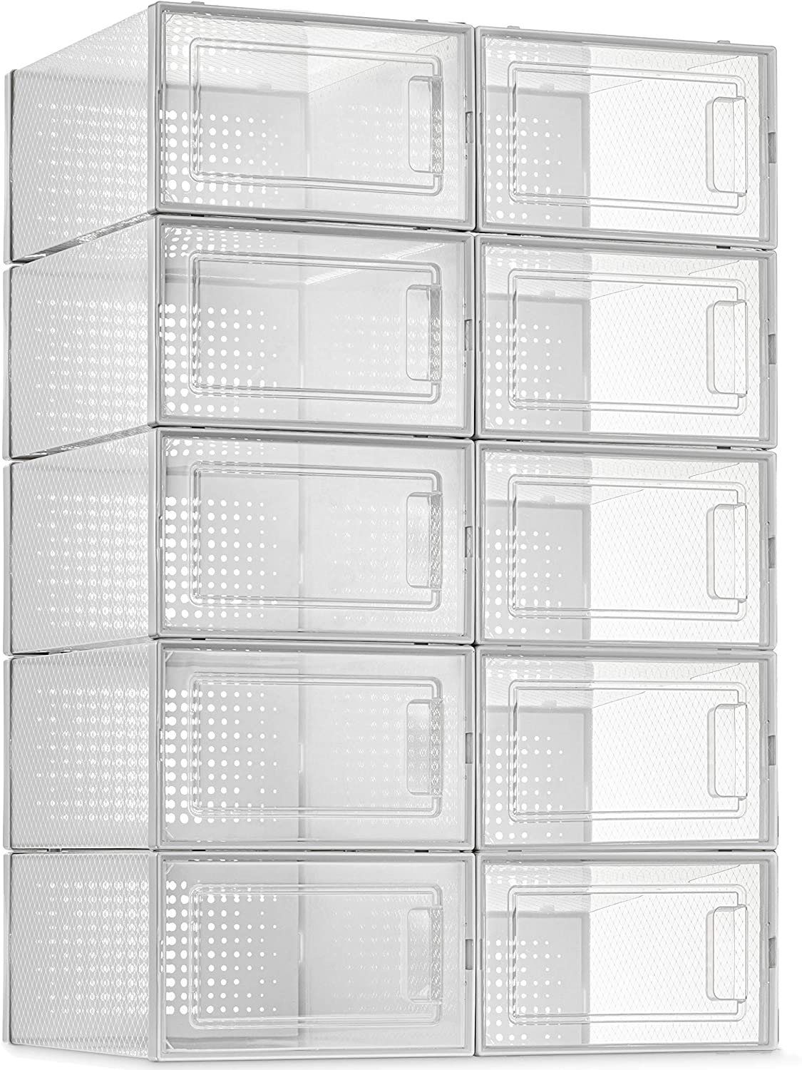 Shoe Storage Boxes. Clear Plastic Stackable Shoe Organizer Bins (10 Pack )