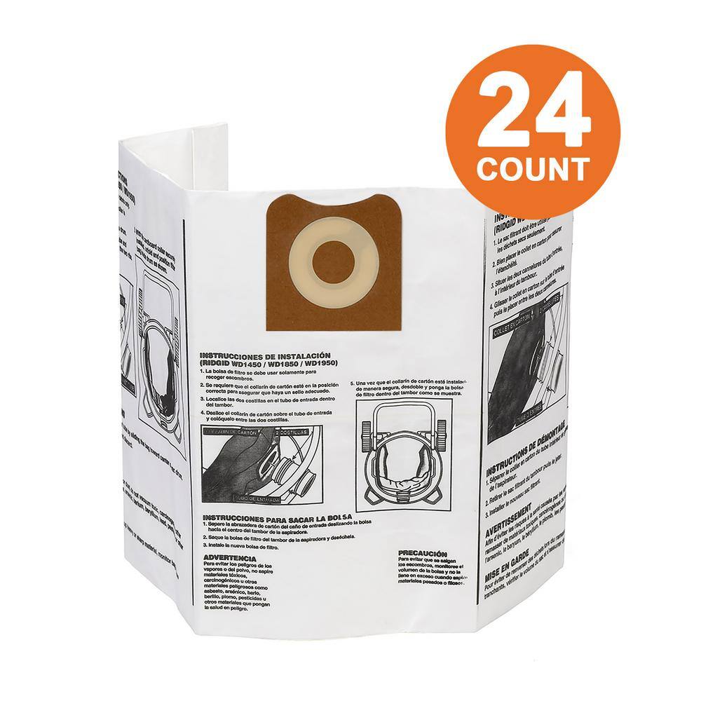 RIDGID VF3502C High-Efficiency Size A Dust Collection Bags for 12 to 16 Gallon RIDGID Wet/Dry Shop Vacuums (24-Pack)