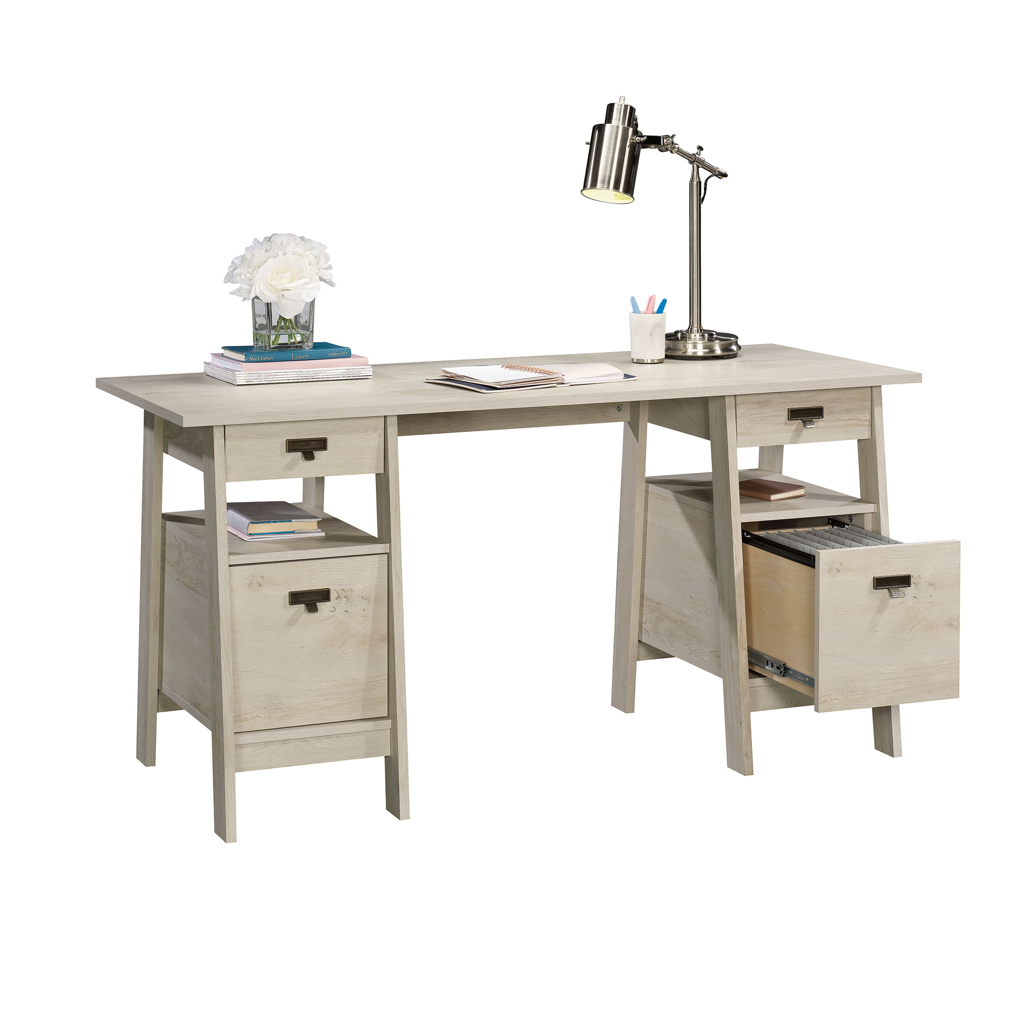 Sauder Trestle Executive Desk. Chalked Chestnut Finish