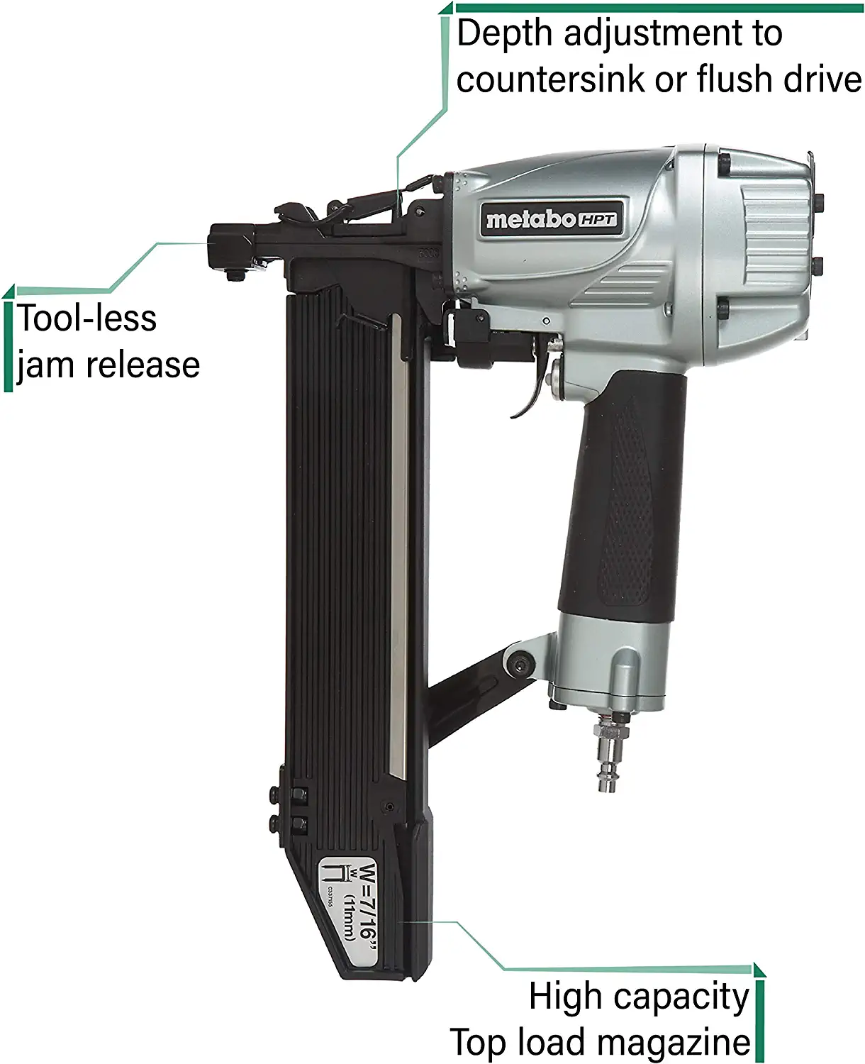 Metabo HPT N5008AC2M 16-Gauge 7/16-in Medium Crown Construction Stapler. Pneumatic