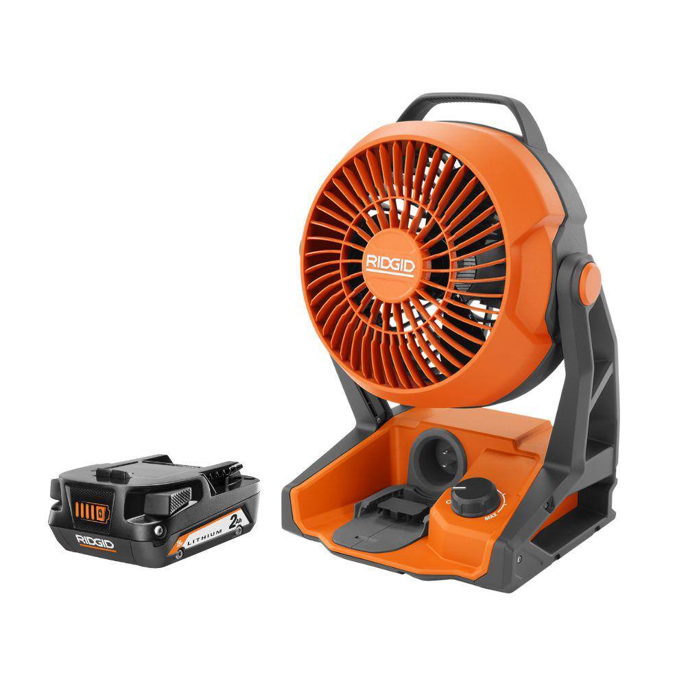 RIDGID R860721B-AC8400802 18V Cordless Hybrid Jobsite Fan with 2.0 Ah Lithium-Ion Battery