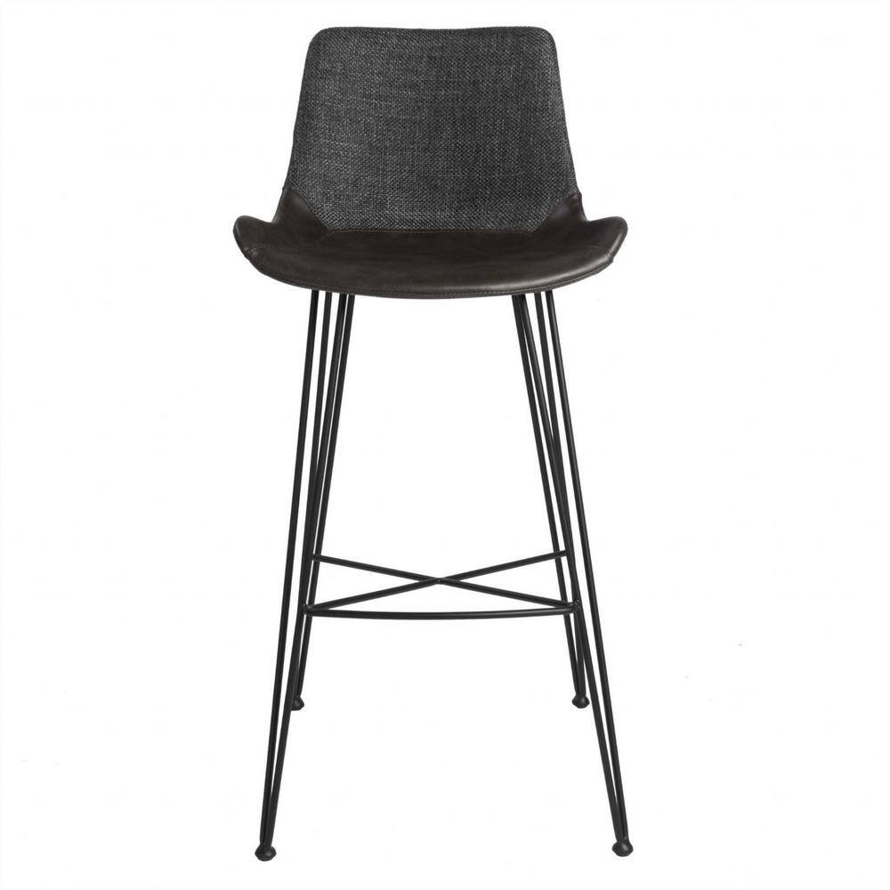 HomeRoots  Amelia 40.16 in. H Gray Low Back Metal Extra Tall (34-40 in.) Bar Stool with Faux Leather Seat (Set of 1)