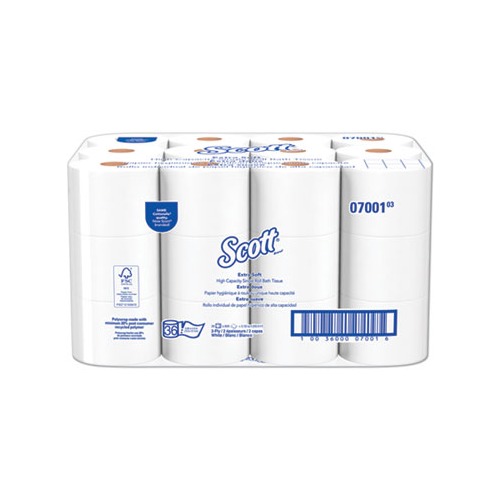 Scott Essential Extra Soft Coreless Standard Roll Toilet Paper. Septic Safe. 2-Ply. White. 800 Sheets/Roll. 36 Rolls/Carton -KCC07001