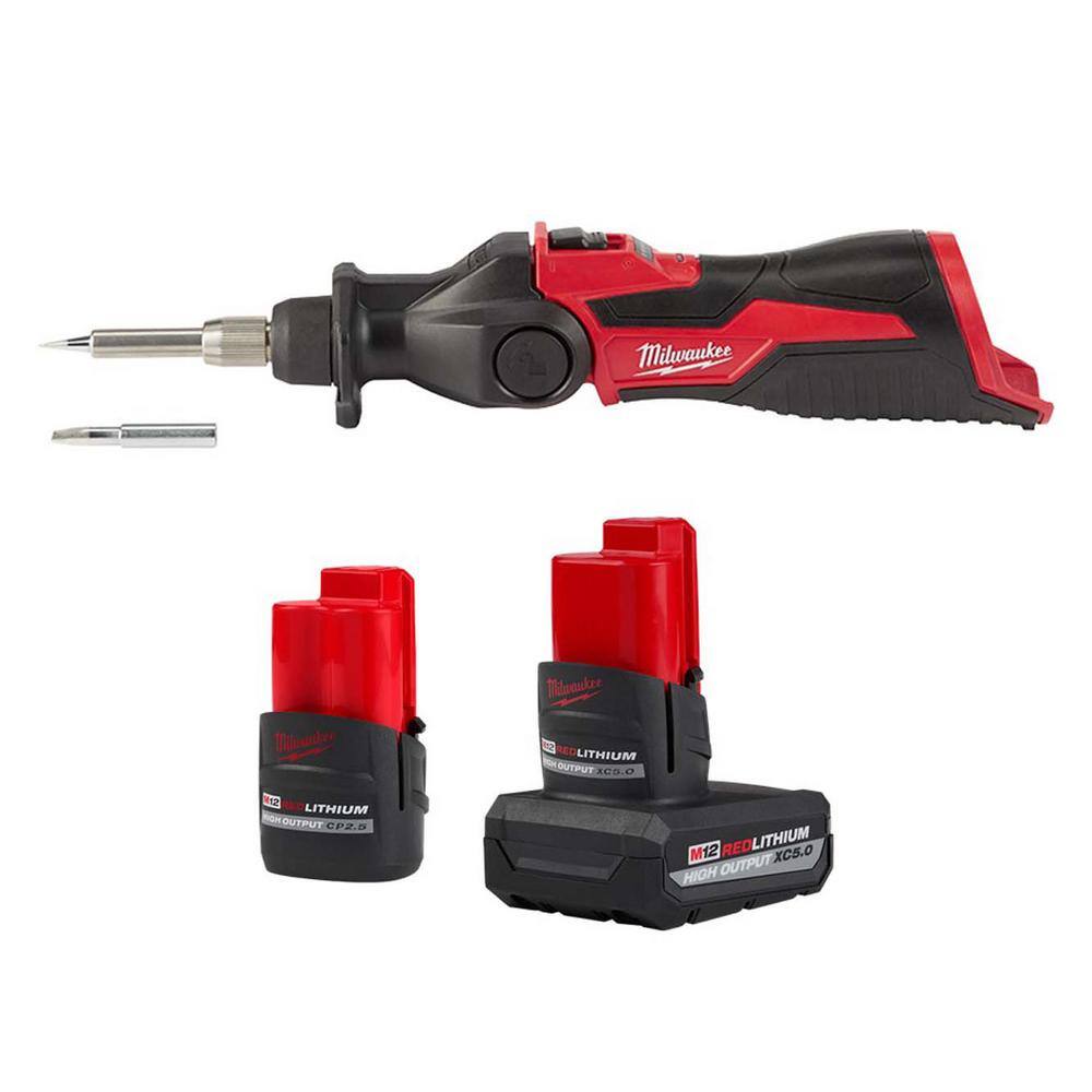 Milwaukee 48-11-2452S-2488-20 M12 12-Volt Lithium-Ion XC High Output 5.0 Ah Battery Pack W/High Output 2.5 Ah Battery Pack + Soldering Iron