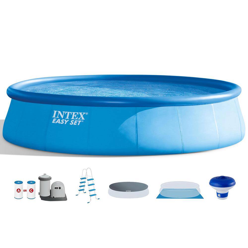 INTEX 26175EH + 8720 18 ft. x 48 in. Round Above Ground Swimming Pool with 7 in. Chlorine Dispenser