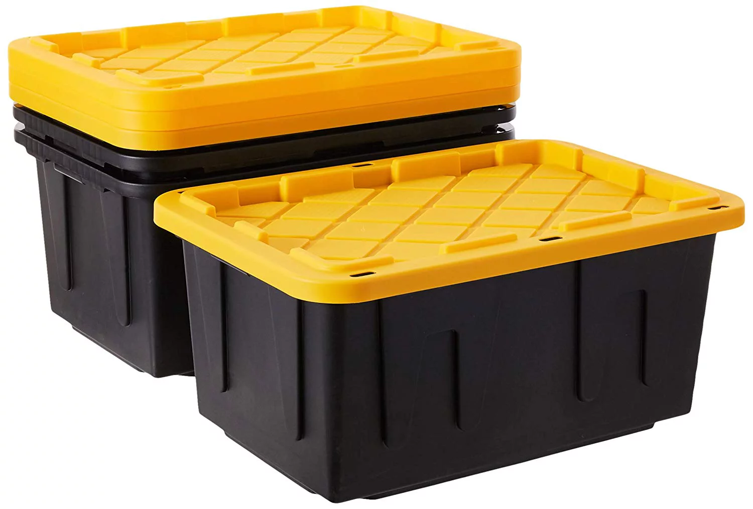Homz 27 Gallon Durabilt Tough Plastic Storage Boxes. Black and Yellow. 2 Count