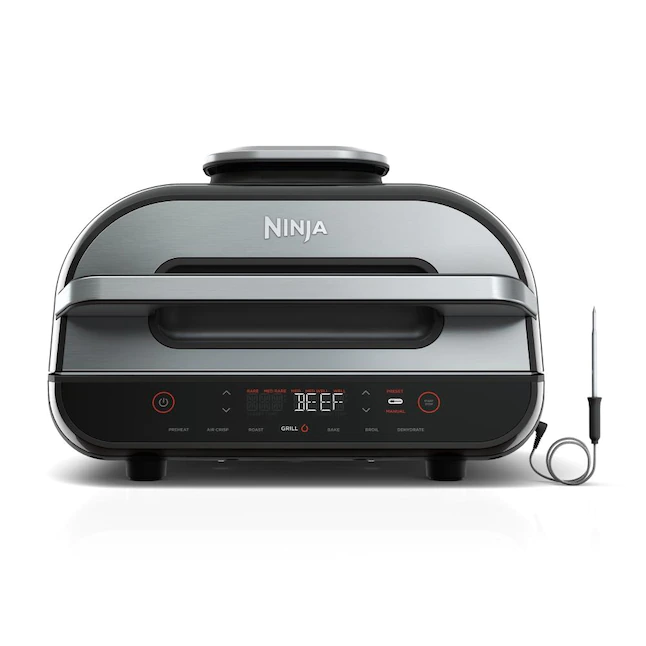 Ninja FG551 Foodi Smart XL 6-in-1 Indoor Grill with Air Fry. Roast. Bake. Broil & Dehydrate. Smart Thermometer. Black/Silver