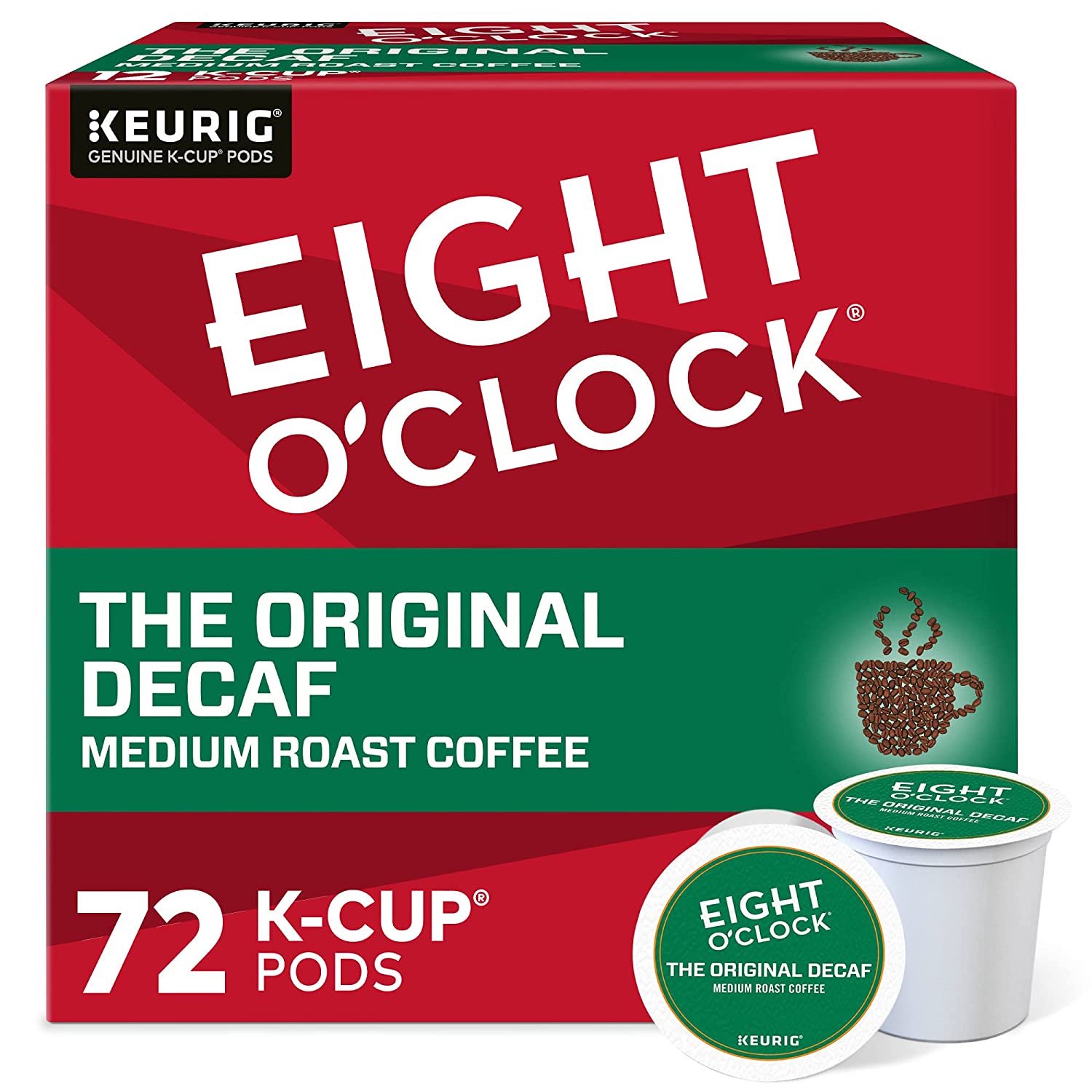 Eight O-Clock Coffee The Original Decaf. Single-Serve Coffee K-Cup Pods. Medium Roast. 12 Count (Pack of 6)