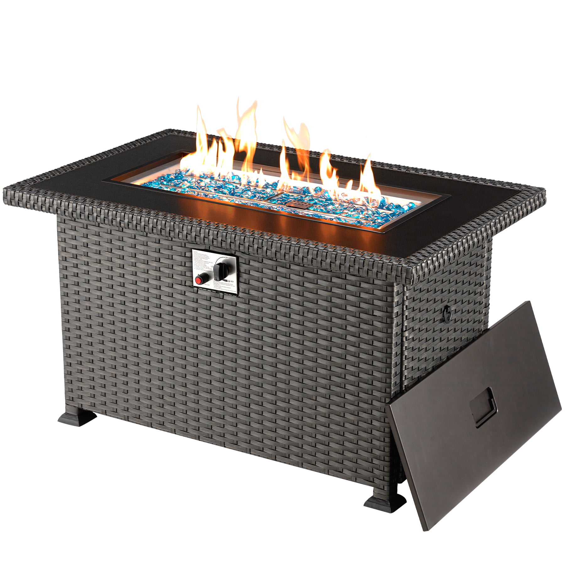 50 in Propane Fire Pit Table.Rattan Fire Pit Table Without Glass Wind Guard.50.000 BTU Gas Firepits for Outside Output