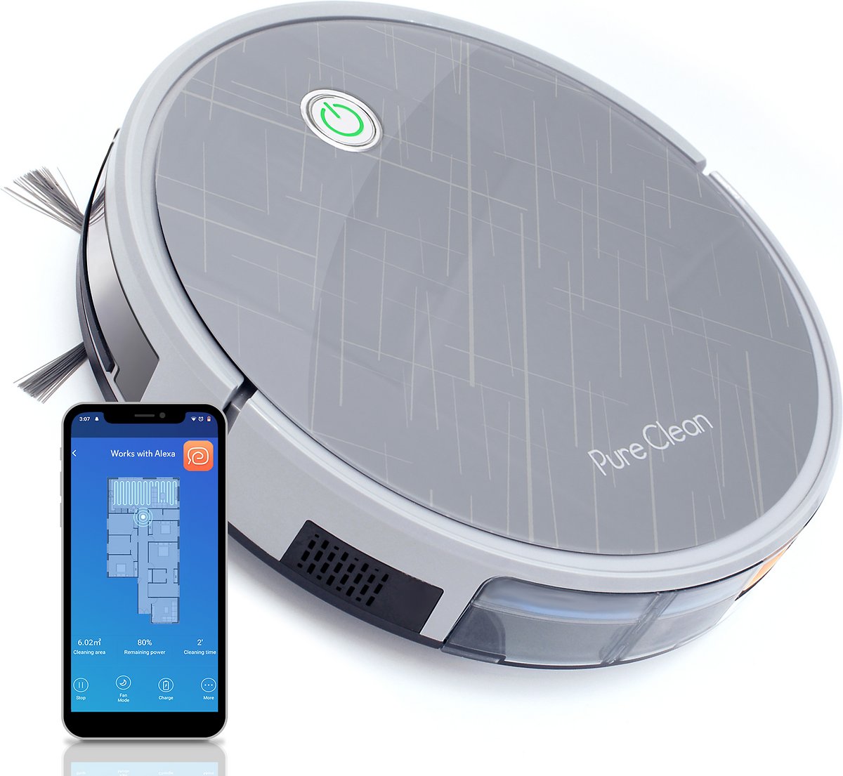 Pure Clean Smart Robot Cleaning Vacuum with Remote Control - Auto Charge Dock. 3 Step Air Filter - Cleans Hardwood and Carpet Floor