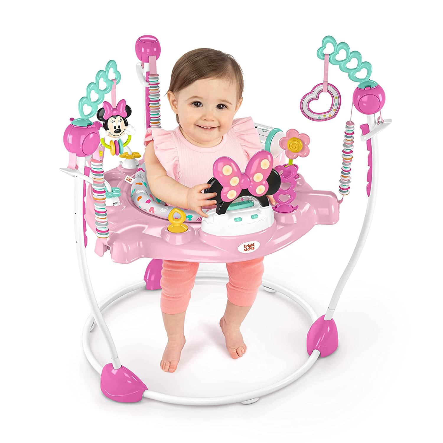 Disney Baby Minnie Mouse Forever Besties Baby Activity Center Jumper with 10 Toys. Lights & Sounds. 360-Degree Seat. 6-12 Months (Pink)