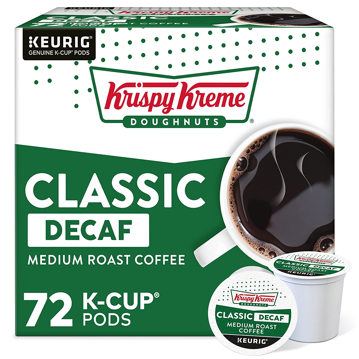 Krispy Kreme Classic Decaf. Single-Serve Keurig K-Cup Pods. Medium Roast Coffee Pods. 12 Count (Pack of 6)