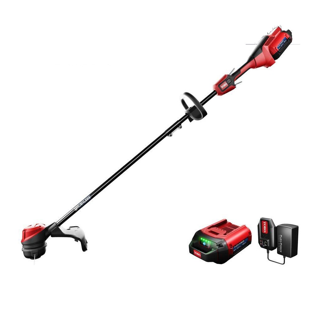 Toro 51831 60V Max Lithium-Ion Brushless Cordless 15 in. / 13 in. String Trimmer - 2.0 Ah Battery and Charger Included